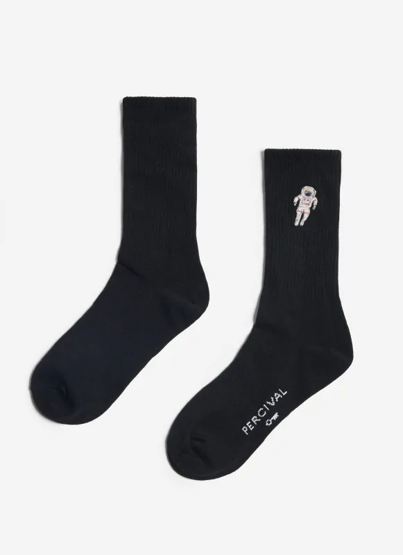 Spaceman Embroidered Socks | Black made by Percival