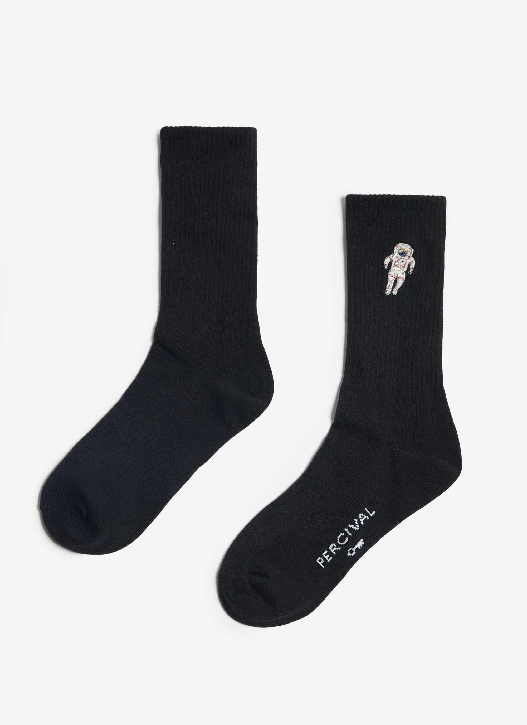 Spaceman Embroidered Socks | Black sold by Percival