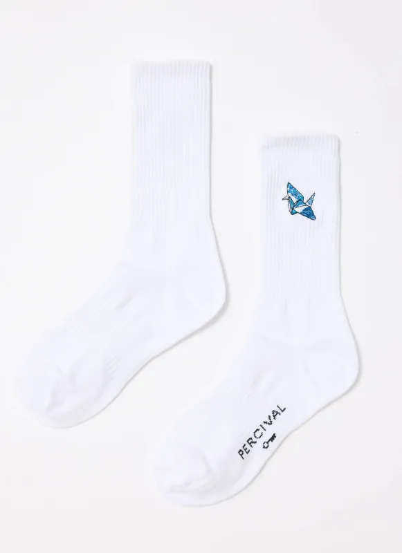 Origami Embroidered Socks | White sold by Percival