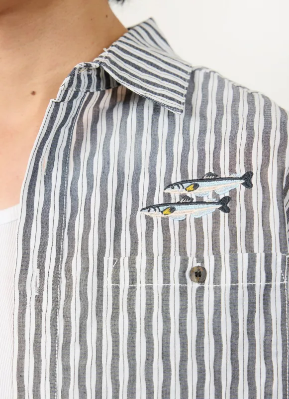 Sardine Aegean Pearce Oversized Shirt | Cotton | Black with White made by Percival