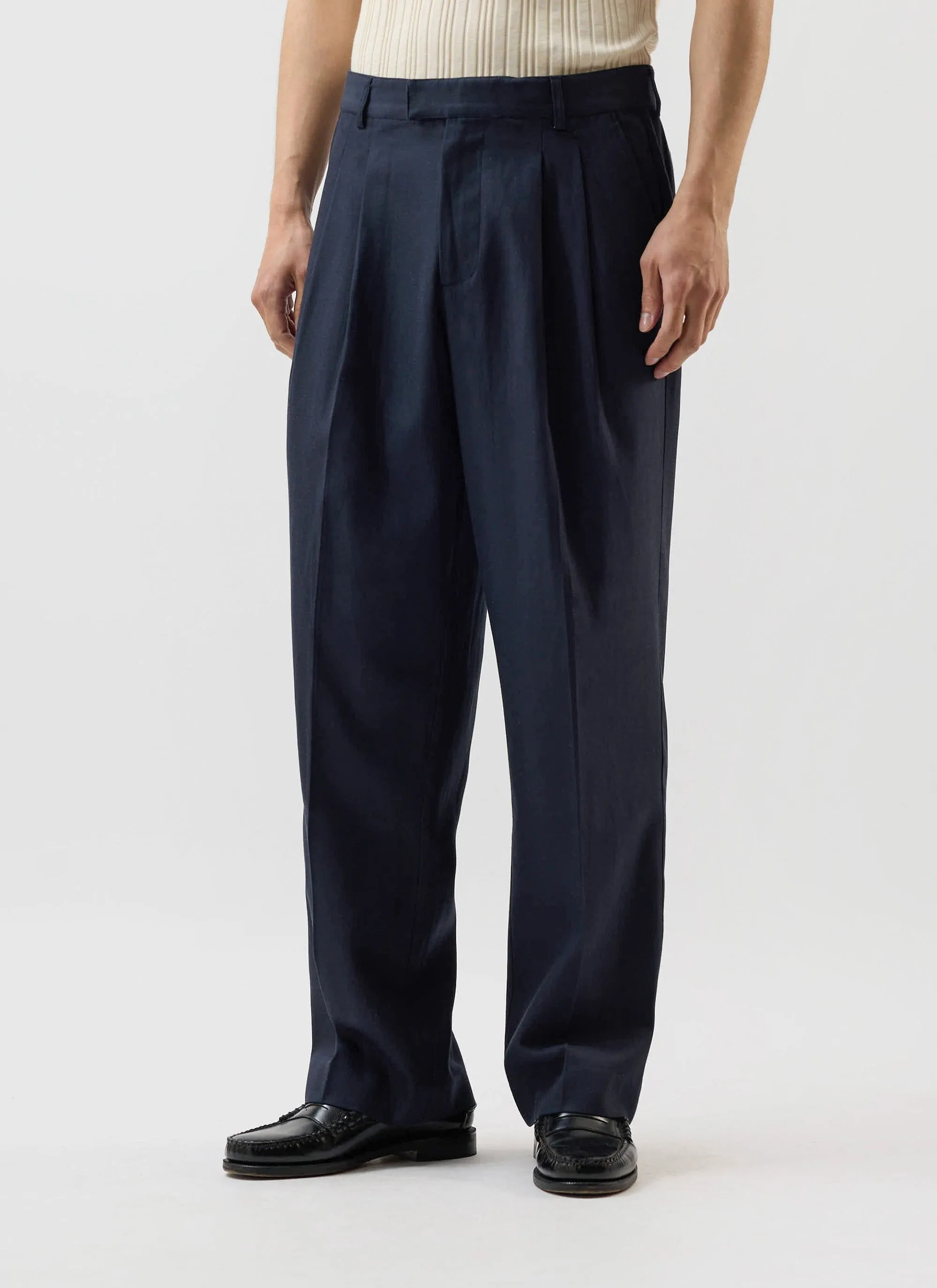 Pleated Tailored Trousers | Percival x Warren | Navy Blue sold by Percival