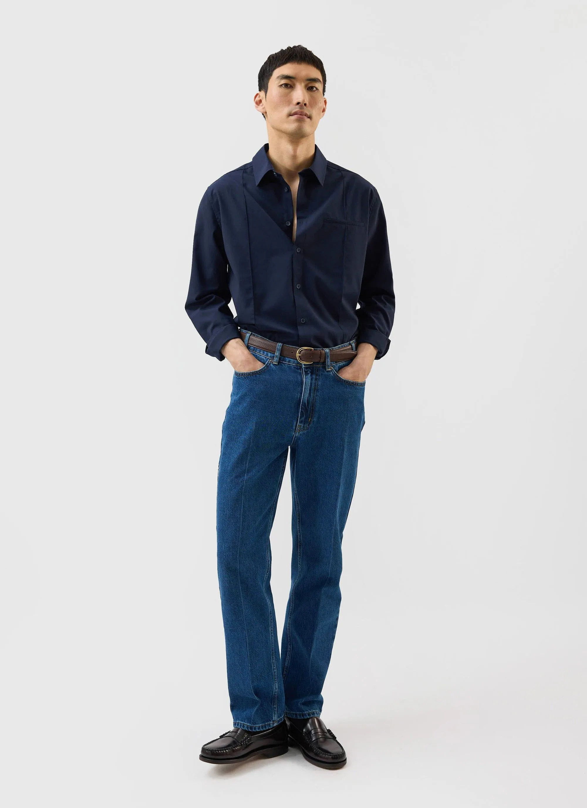 Men's Pleated Shirt | Percival x Warren | Navy Blue sold by Percival