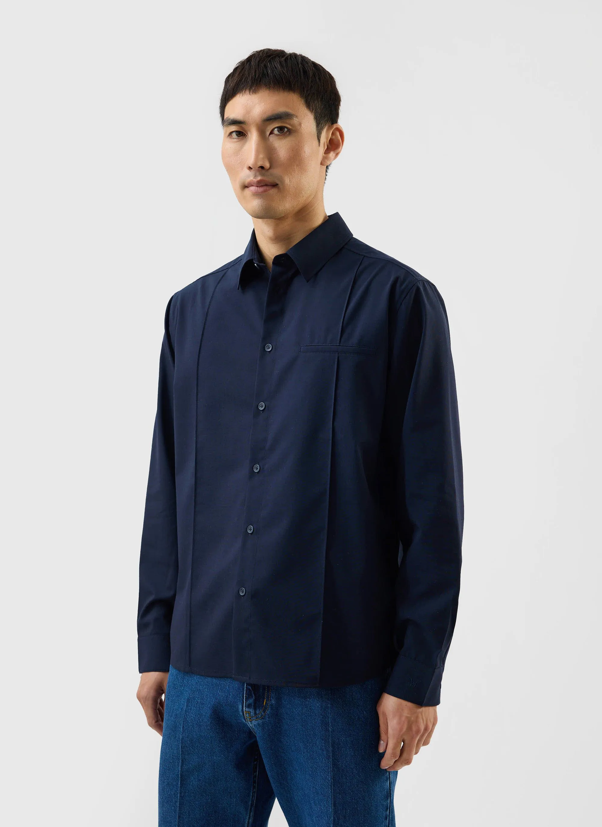 Men's Pleated Shirt | Percival x Warren | Navy Blue sold by Percival product image thumbnail 4
