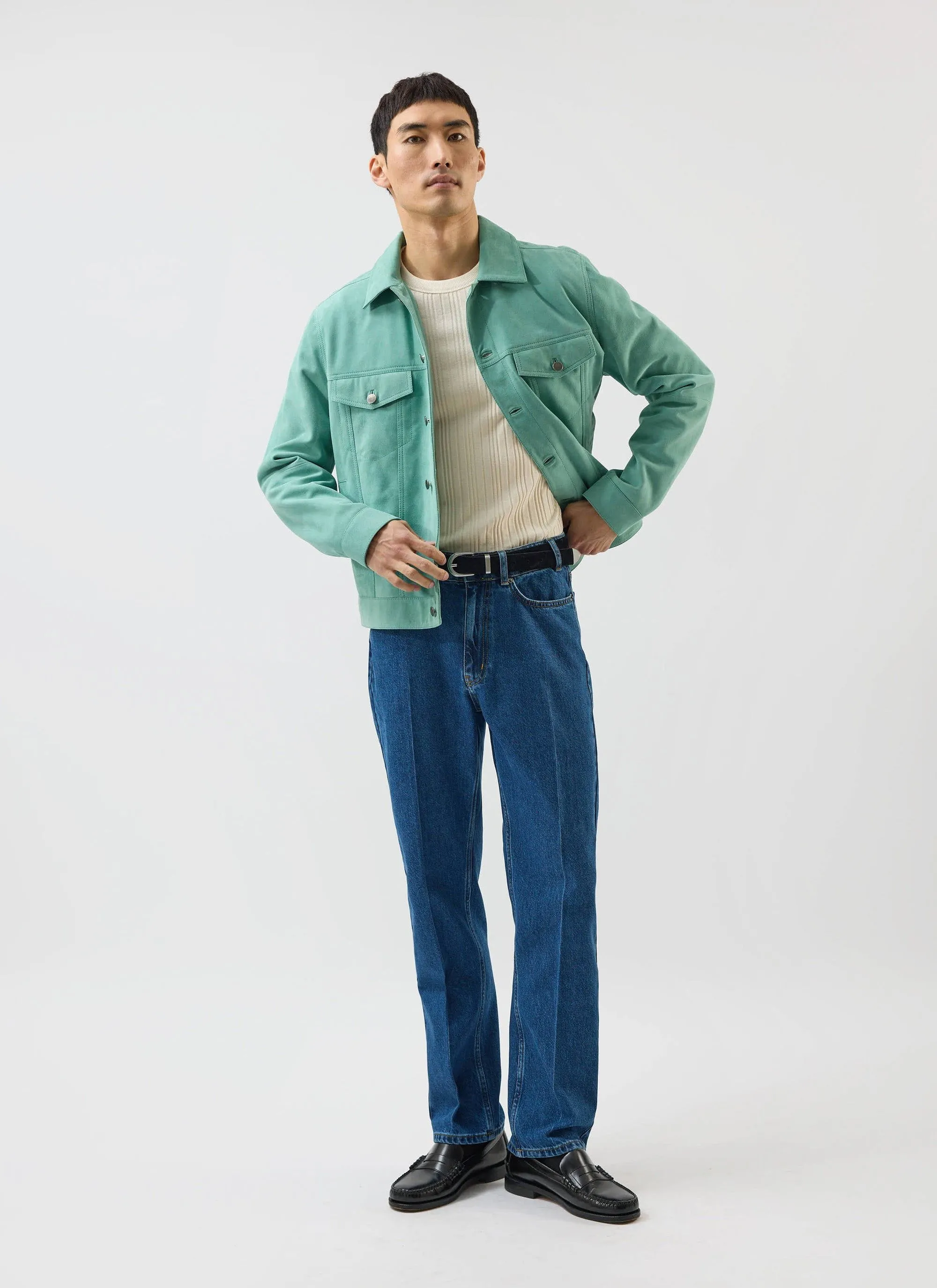 Suede Western Leather Jacket | Mint Green sold by Percival