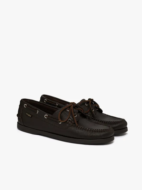Jetty II Boater 2 Eye | G.H. Bass | Dark Brown Textured Leather sold by Percival