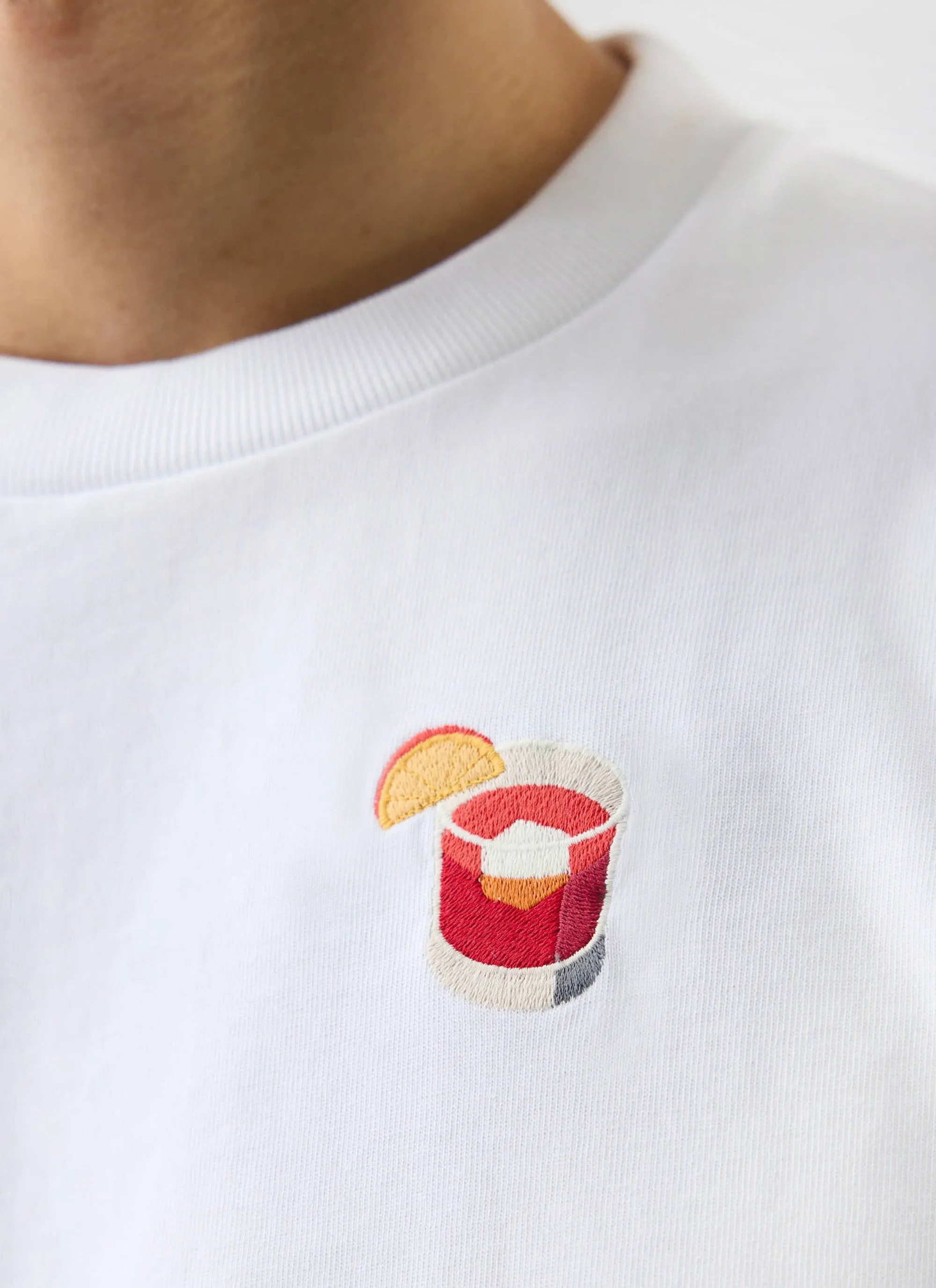 Negroni T Shirt | Embroidered Organic Cotton | White sold by Percival