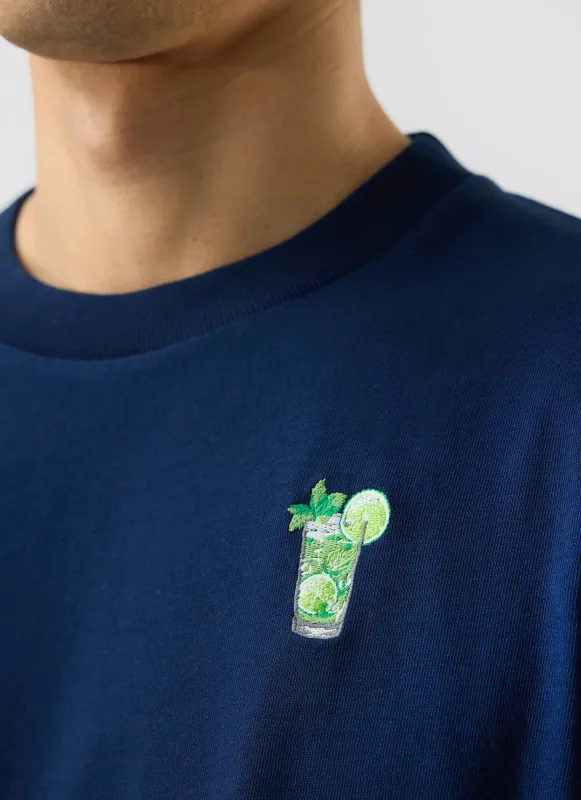 Mojito T Shirt | Embroidered Organic Cotton | Navy sold by Percival