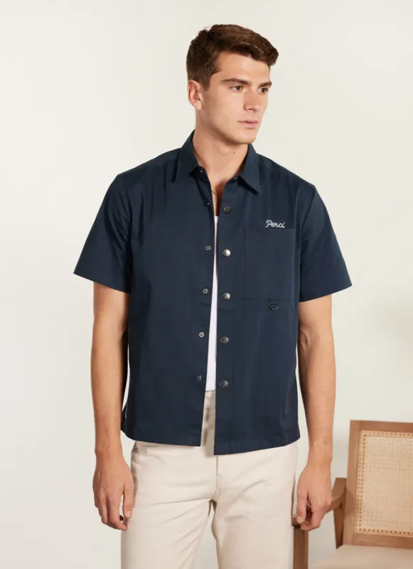 Auxiliary Boxy Clerk Shirt | Navy sold by Percival