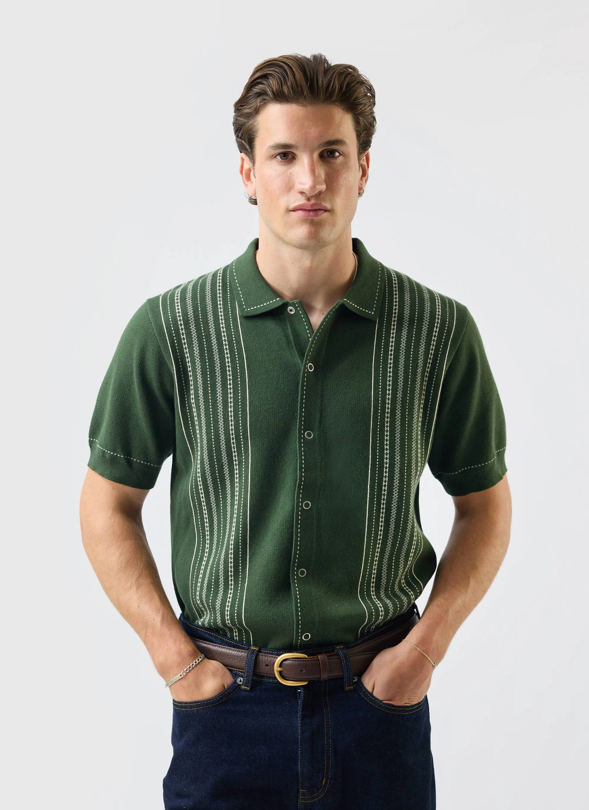 Accolades Knitted Short Sleeve Shirt | Cotton | Forest Green sold by Percival product image thumbnail 2