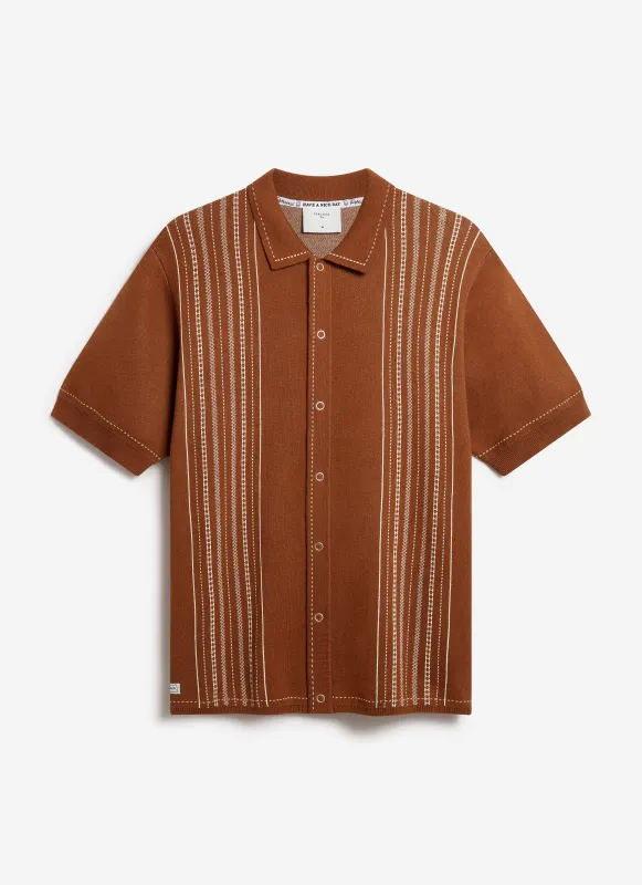Accolades Knitted Short Sleeve Shirt | Cotton | Tobacco Brown sold by Percival