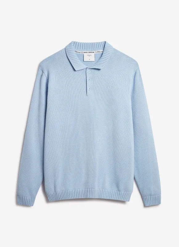 Verso Long Sleeve Knitted Polo | Cotton | Heather Blue sold by Percival