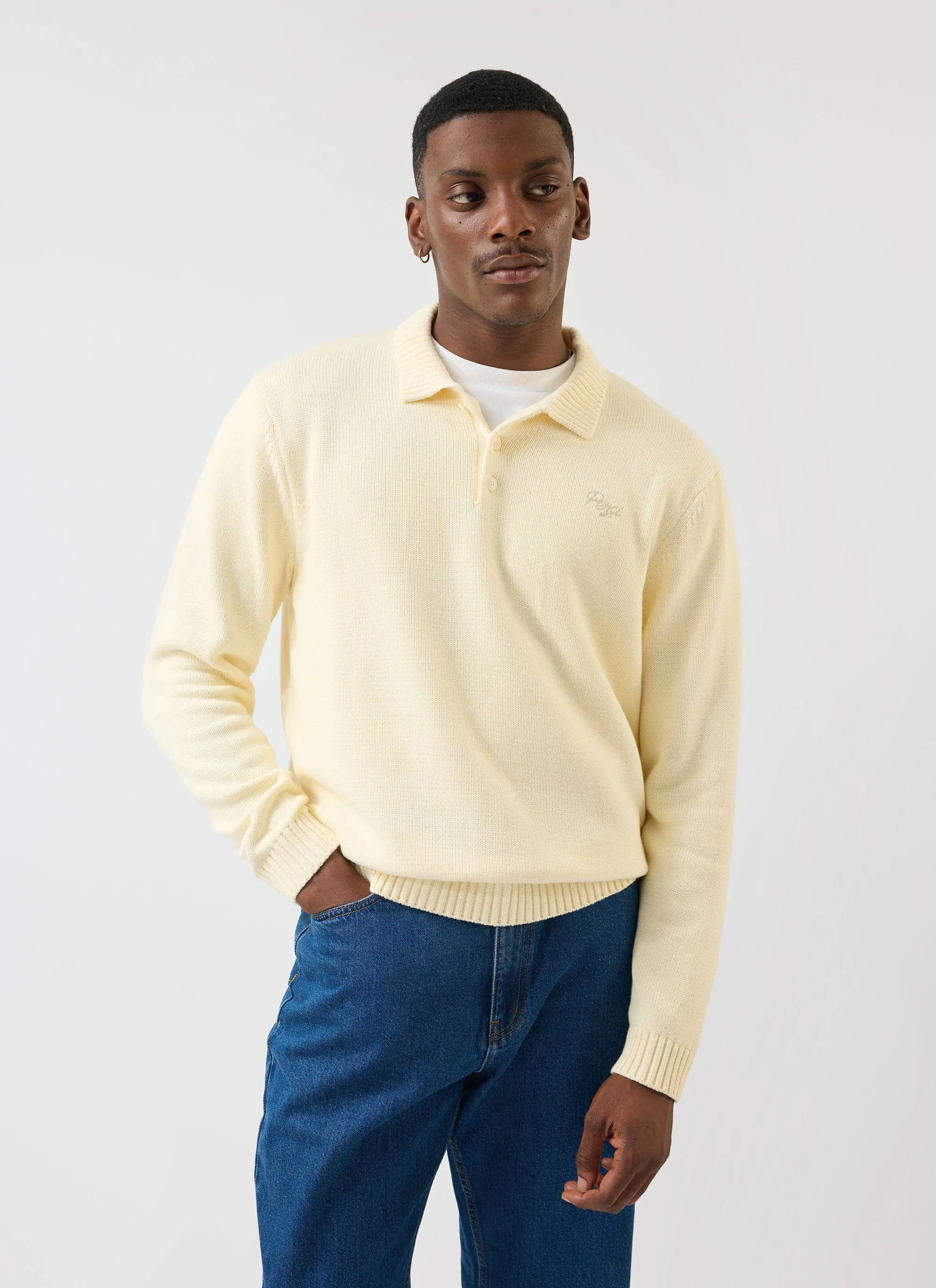 Verso Long Sleeve Knitted Polo | Cotton | Ecru Cream sold by Percival product image thumbnail 3