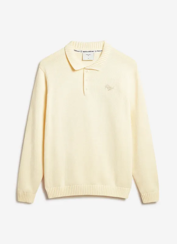 Verso Long Sleeve Knitted Polo | Cotton | Ecru Cream sold by Percival