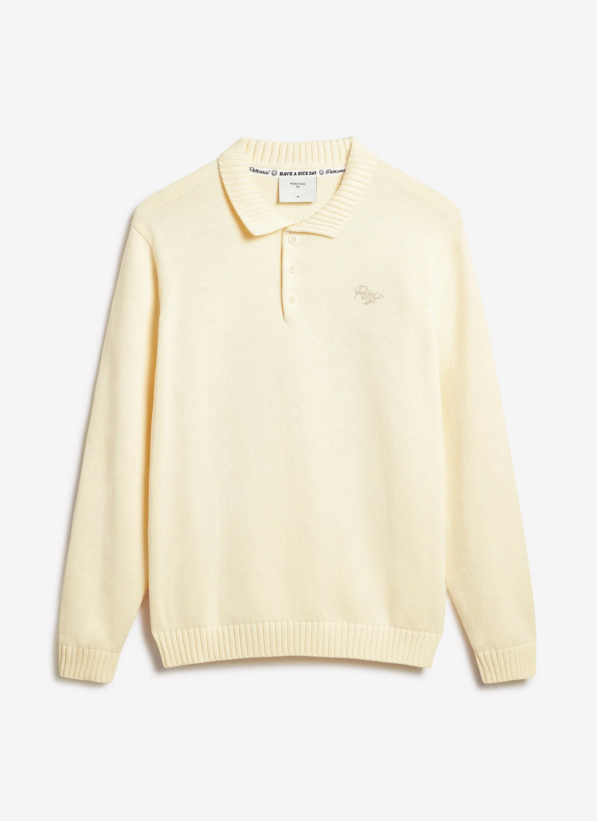 Verso Long Sleeve Knitted Polo | Cotton | Ecru Cream sold by Percival