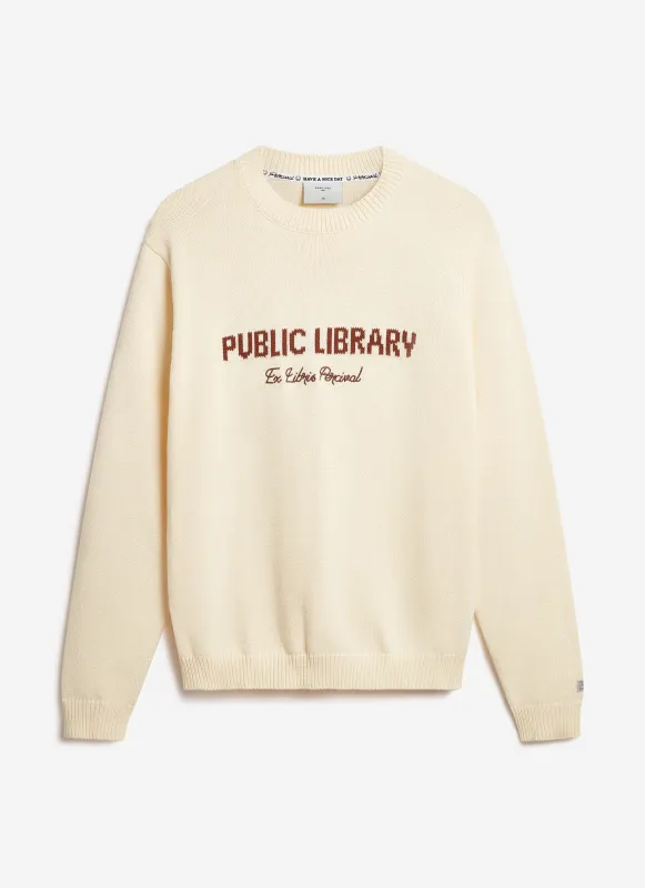 Public Library Knitted Crew Neck Jumper | Wool | Ecru Cream sold by Percival