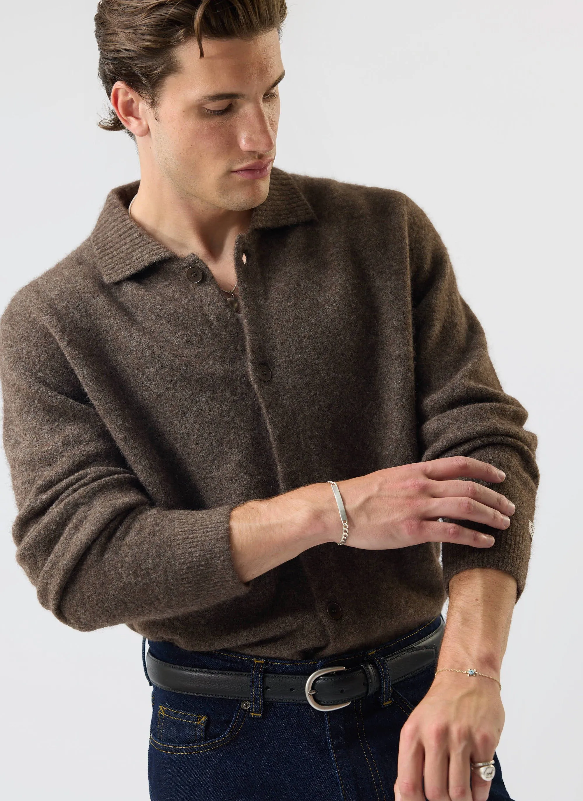 Archive Wool Knitted Collared Cardigan | Brown sold by Percival product image thumbnail 4