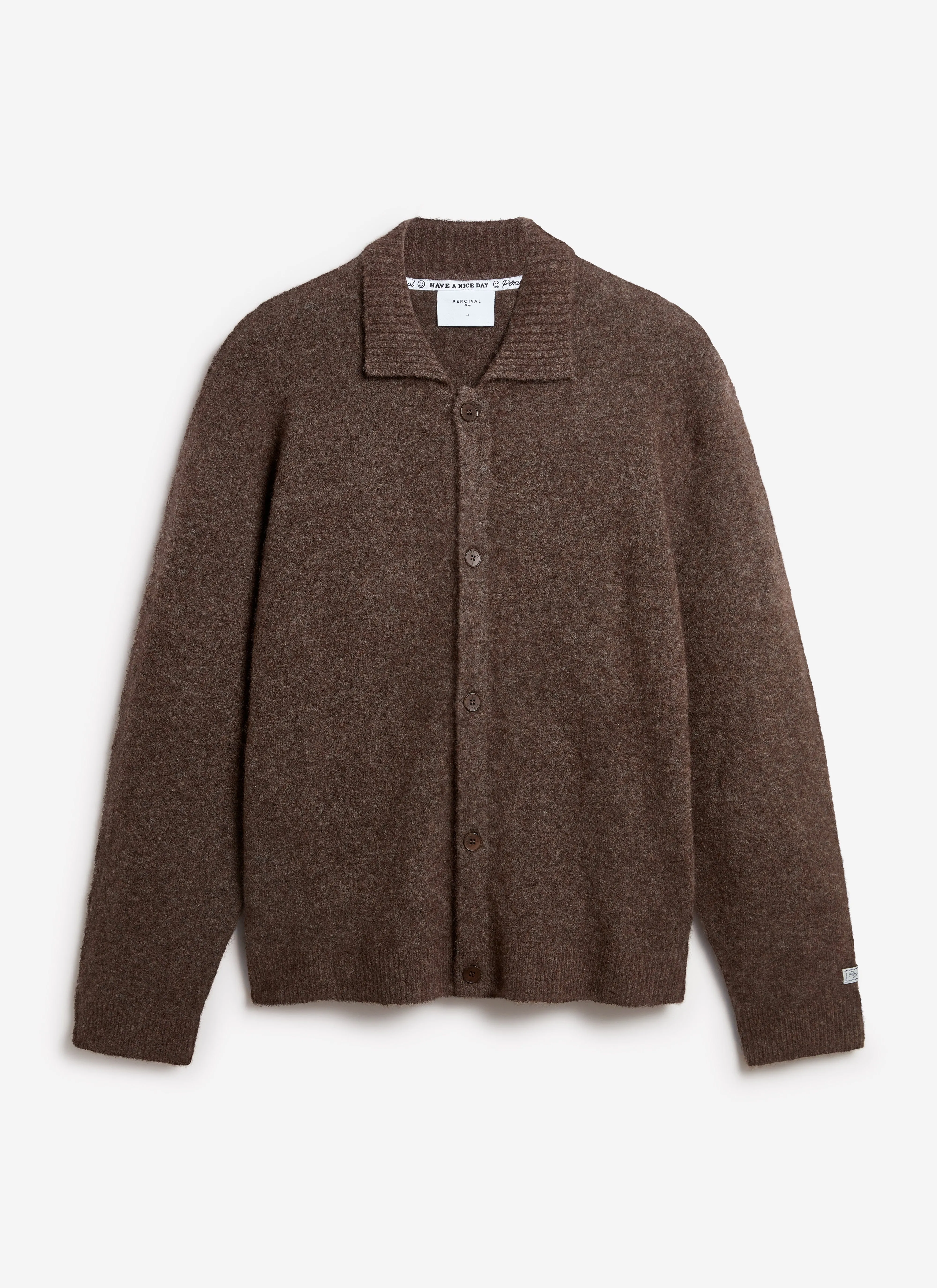 Archive Wool Knitted Collared Cardigan | Brown sold by Percival