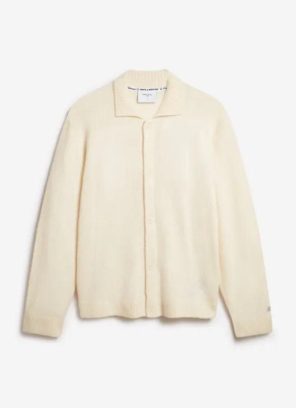 Archive Wool Knitted Collared Cardigan | Ecru Cream sold by Percival
