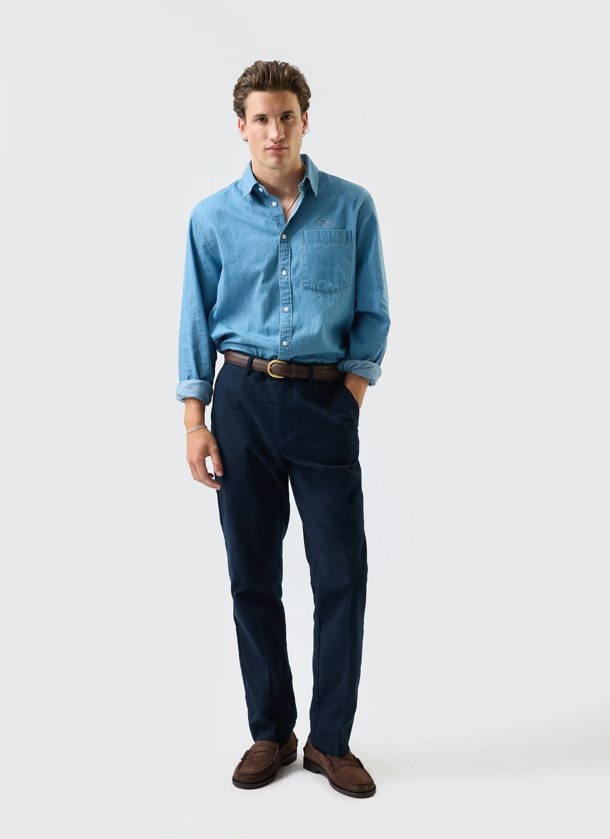 Tailored Moleskin Straight Leg Trousers | Navy sold by Percival product image thumbnail 2