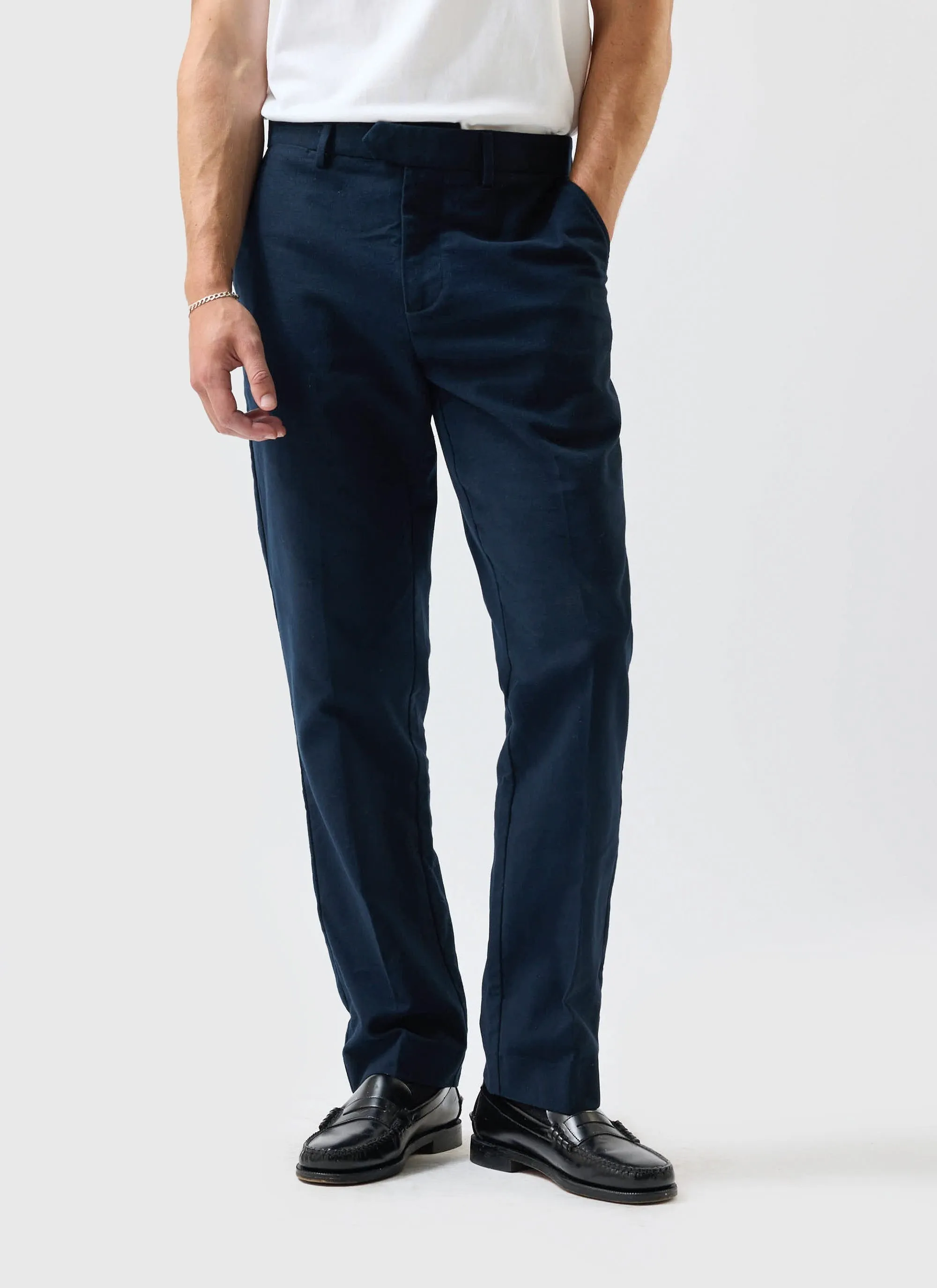 Tailored Moleskin Straight Leg Trousers | Navy sold by Percival