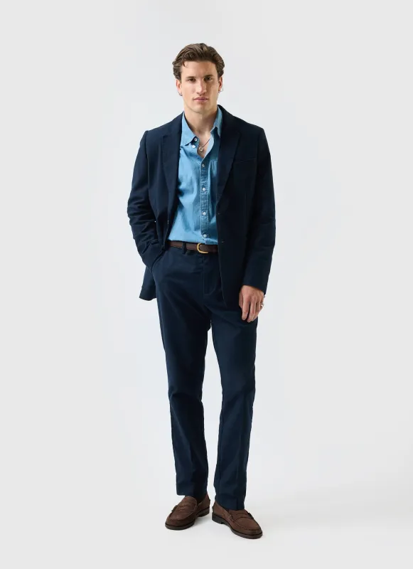 Tailored Moleskin Blazer | Navy sold by Percival