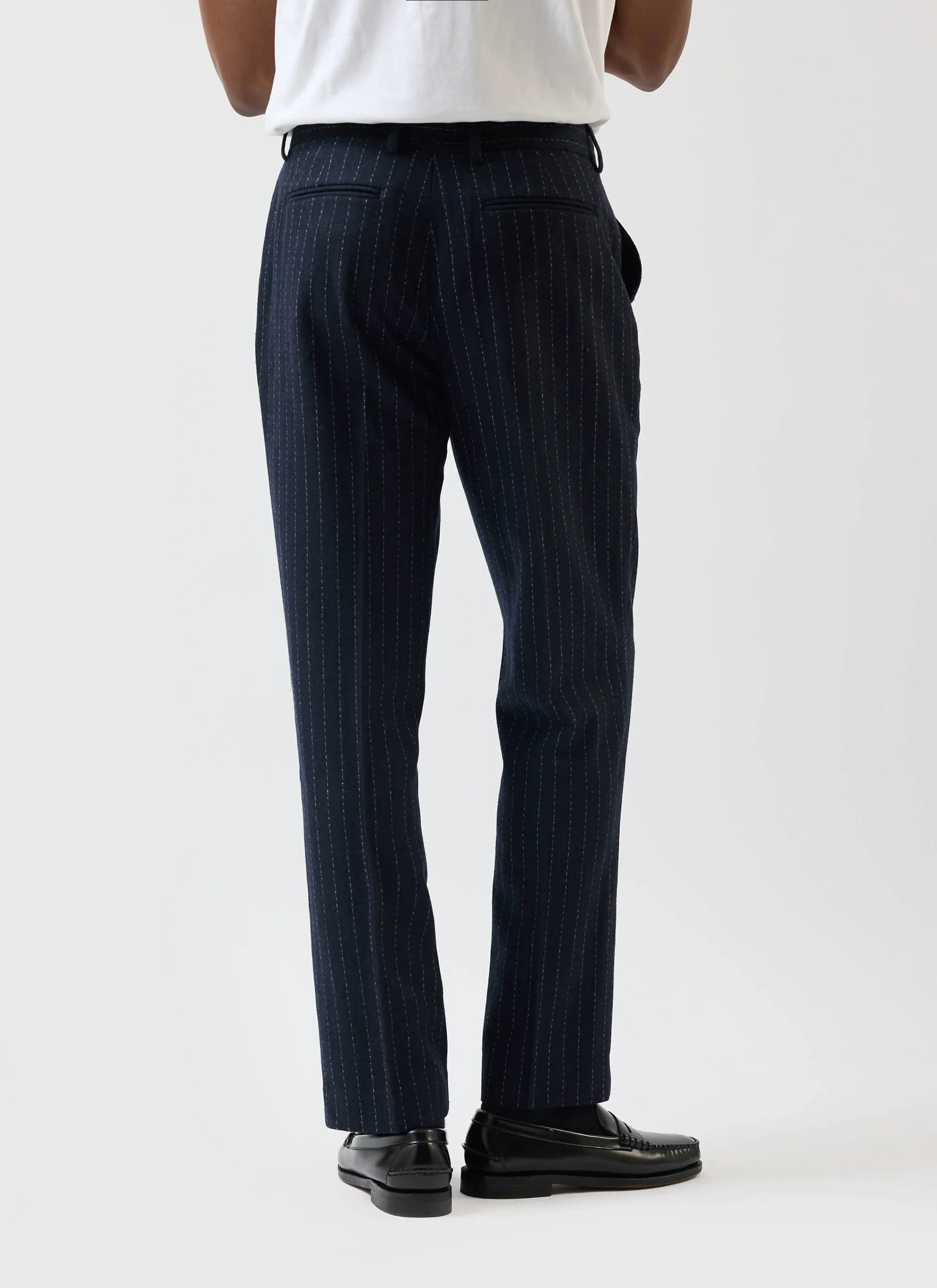Textured Stripe Relaxed Pleated Trouser | Navy sold by Percival product image thumbnail 4