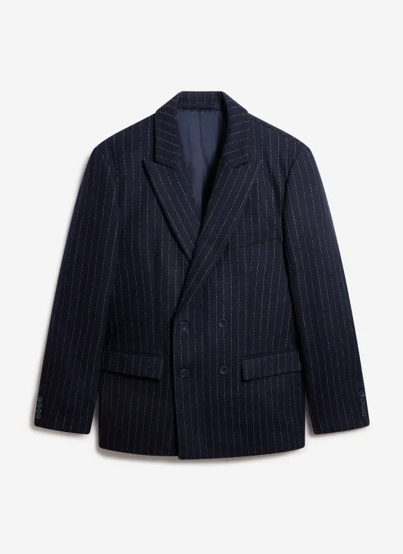 Textured Stripe Double Breasted Blazer | Navy sold by Percival