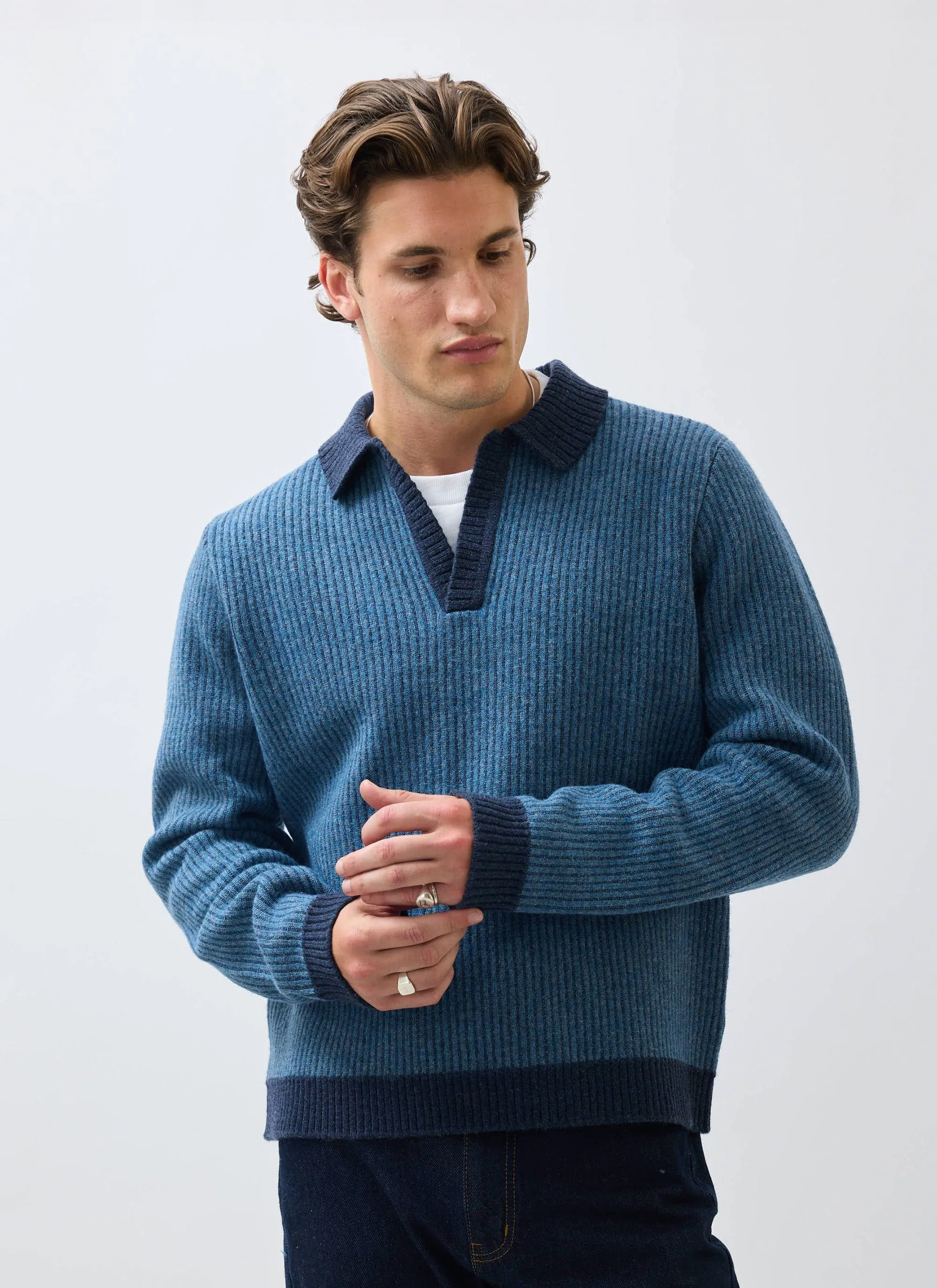 Picnic Polo | Two Toned Wool | Navy sold by Percival product image thumbnail 3