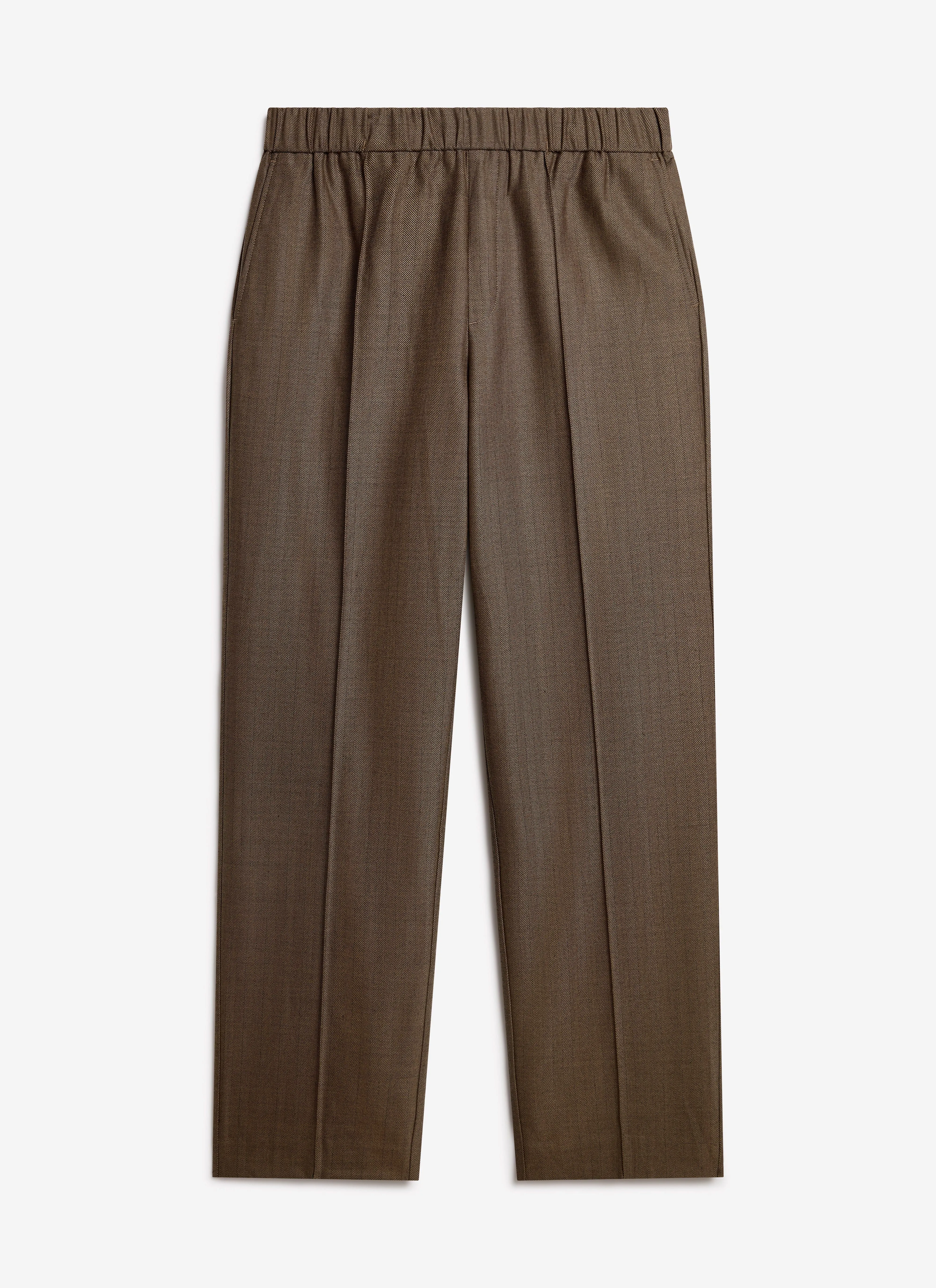 Grounds Relaxed Trousers | Herringbone Wool | Oak sold by Percival