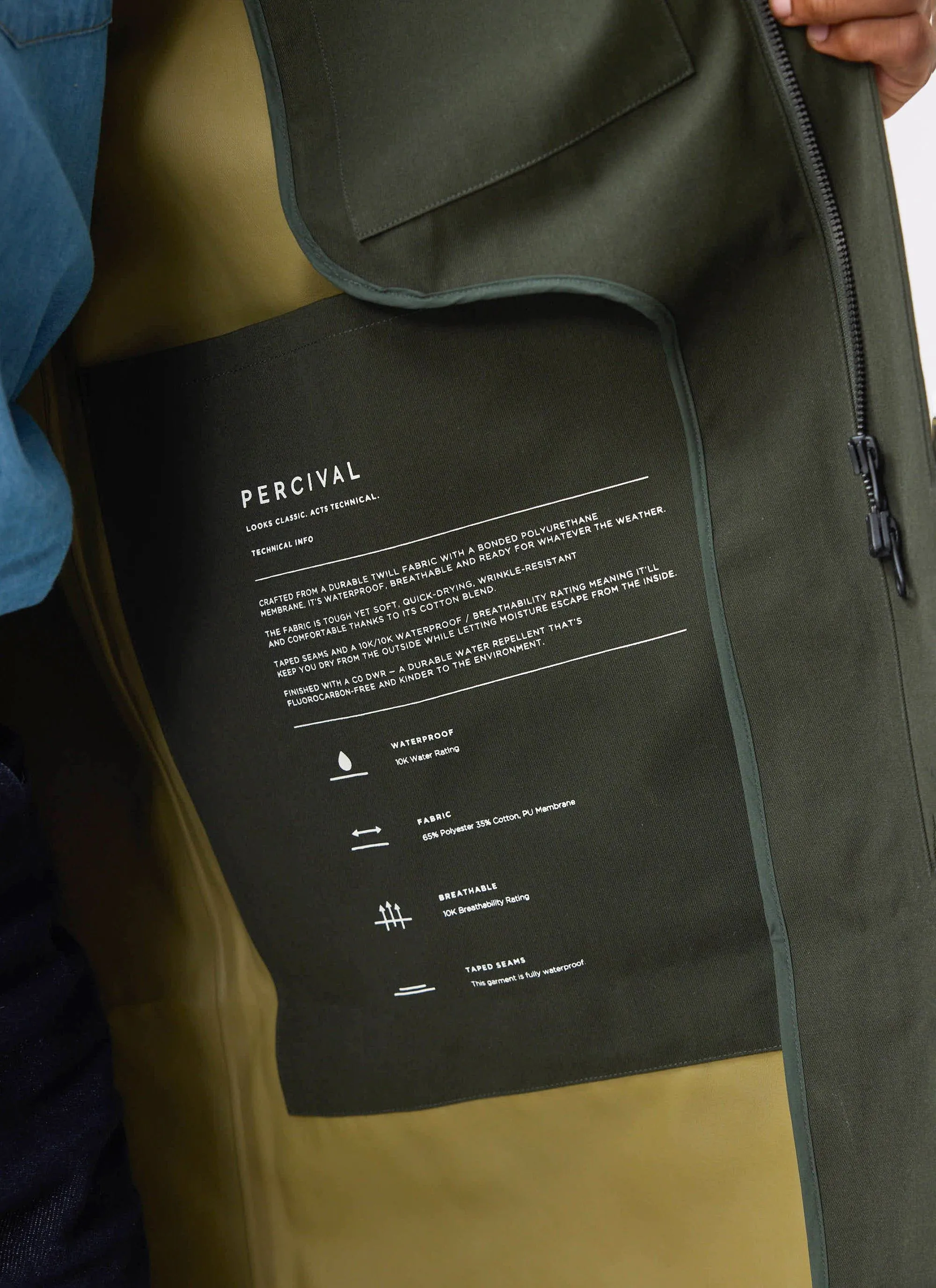 Greyson Long Trench Coat | Waterproof | Forest with Olive sold by Percival product image thumbnail 5