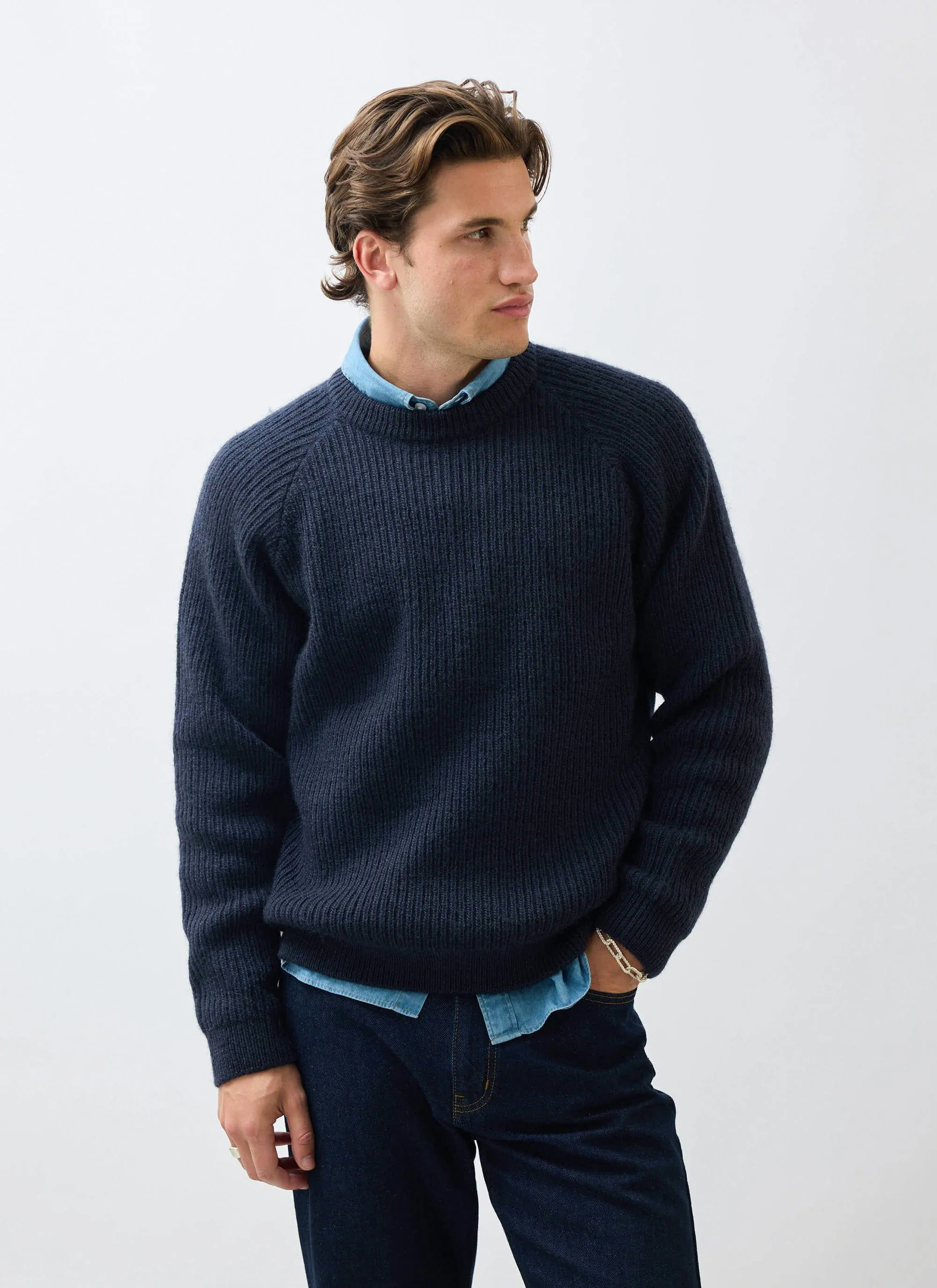 Fisherman Raglan Jumper | Wool | Navy sold by Percival product image thumbnail 3