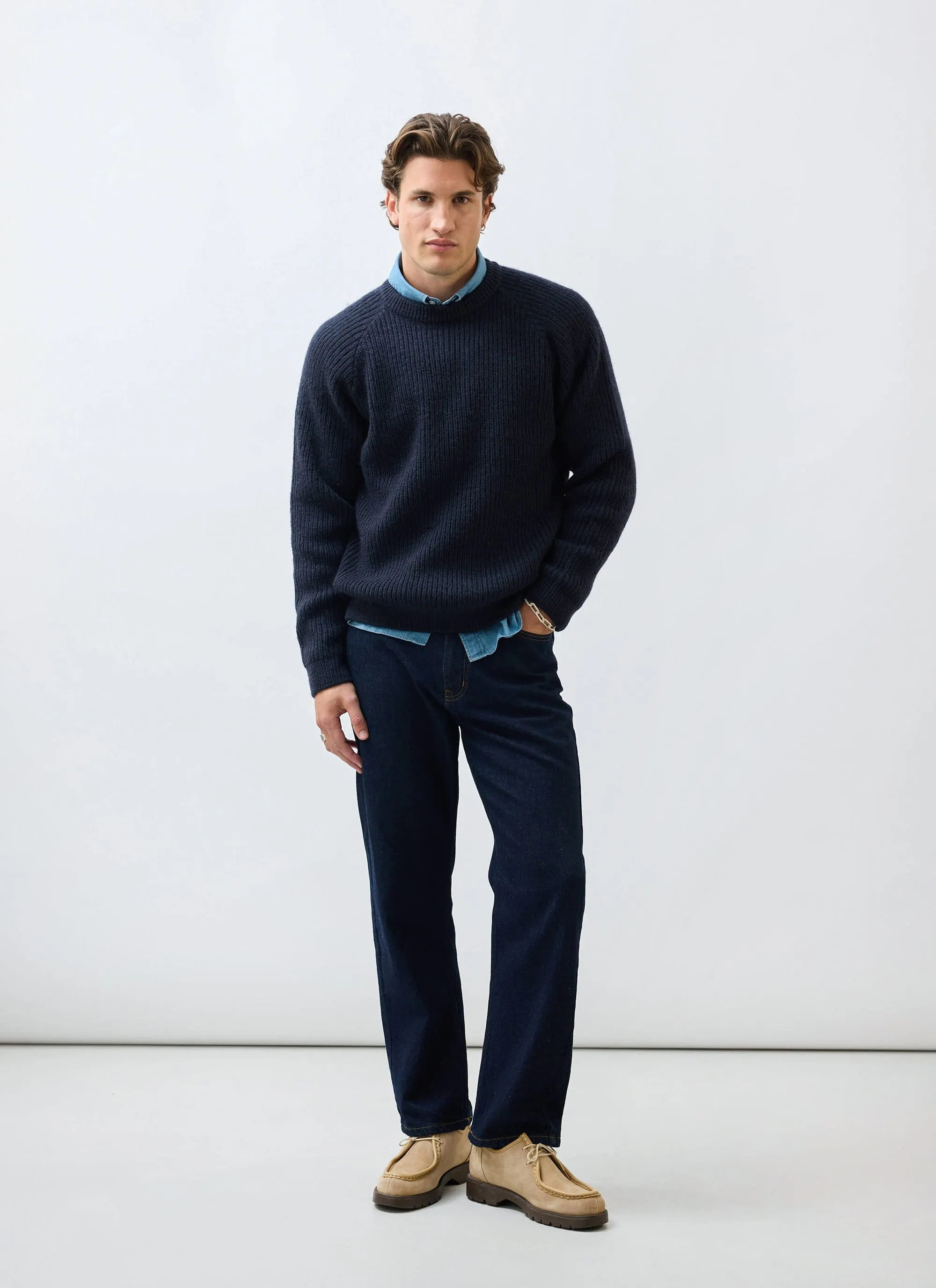 Fisherman Raglan Jumper | Wool | Navy sold by Percival product image thumbnail 2