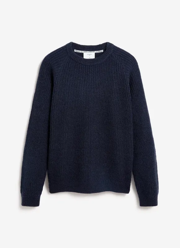 Fisherman Raglan Jumper | Wool | Navy sold by Percival
