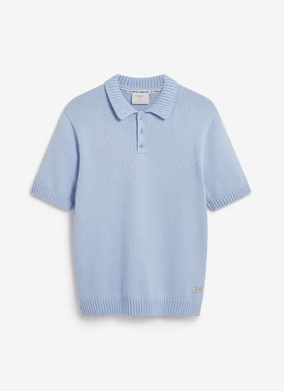 Verso Short Sleeve Knitted Shirt | Cotton | Heather Blue sold by Percival