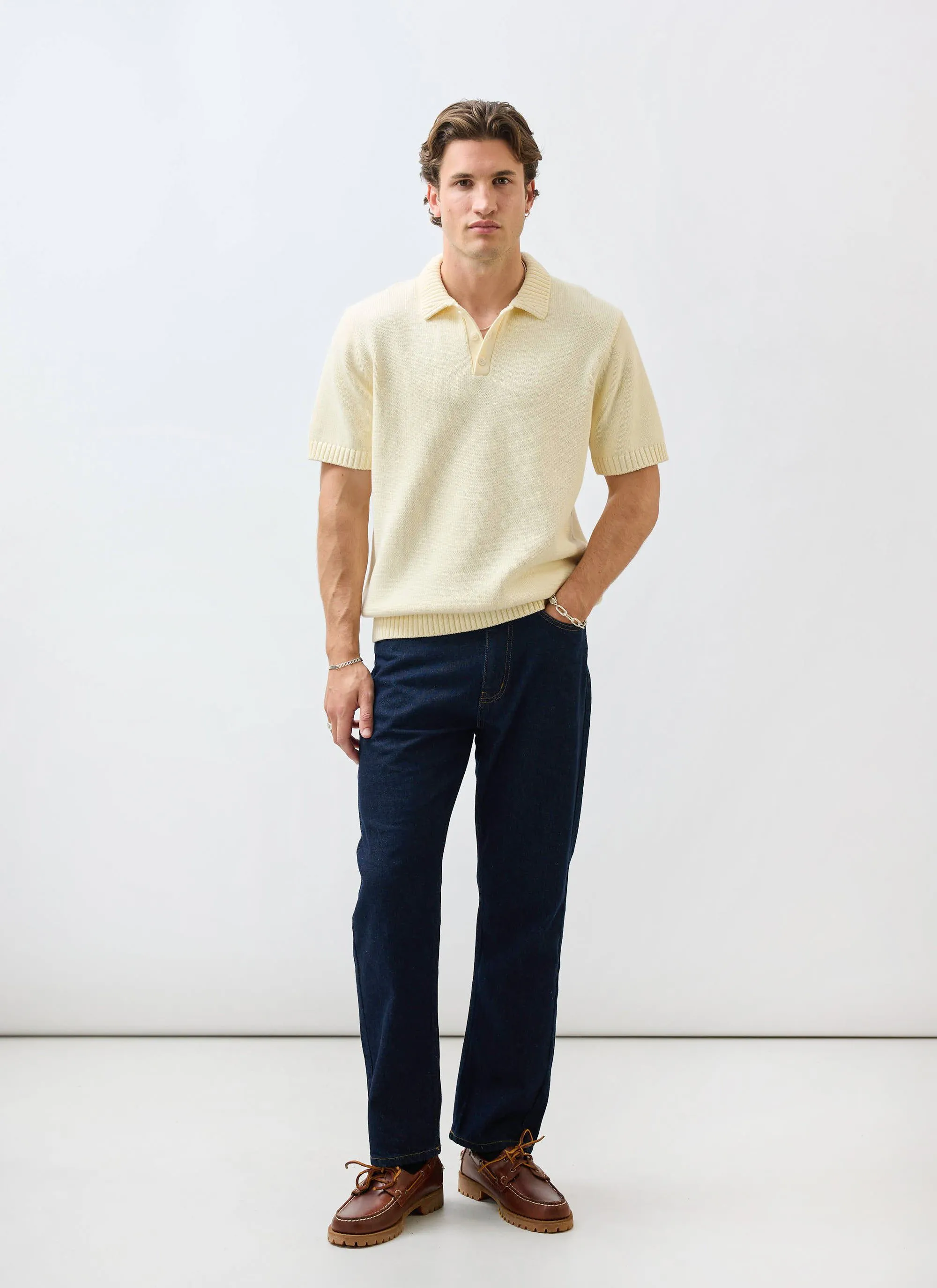 Verso Short Sleeve Knitted Shirt | Cotton | Cream sold by Percival product image thumbnail 2