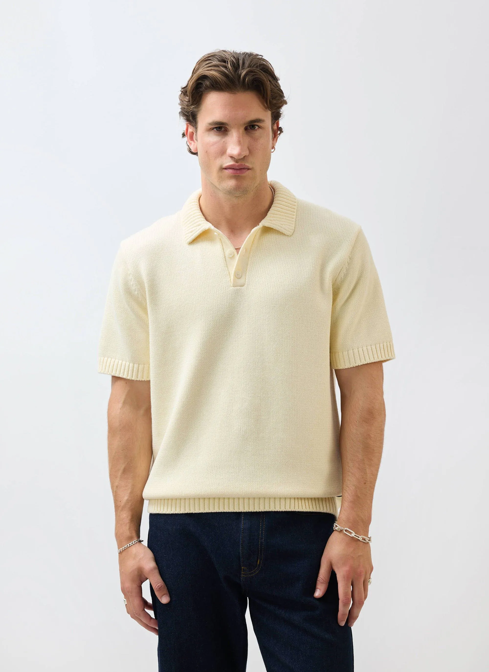 Verso Short Sleeve Knitted Shirt | Cotton | Cream sold by Percival product image thumbnail 3