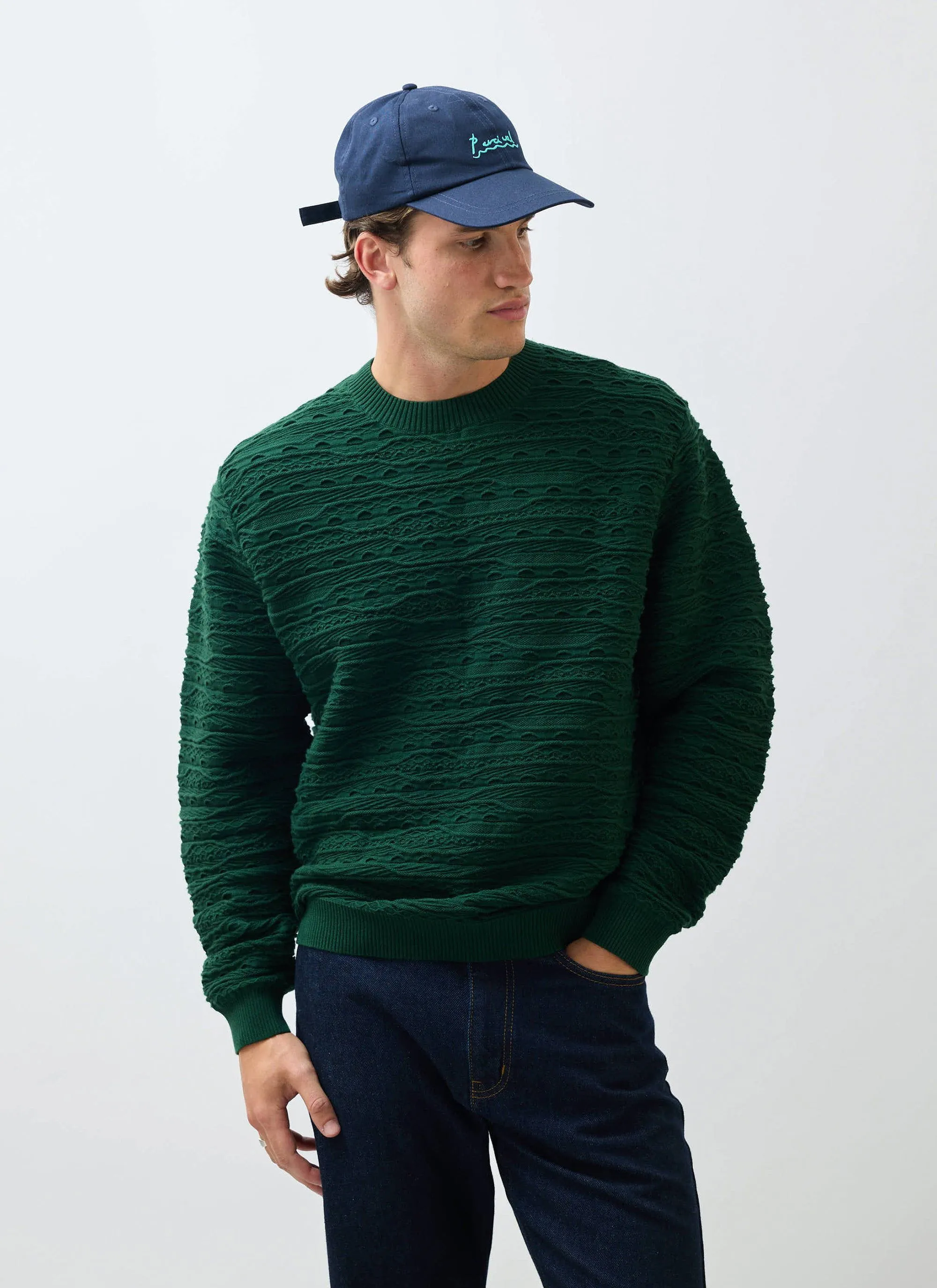 Tales Knitted Crew Neck Jumper | Cotton | Forest sold by Percival product image thumbnail 3