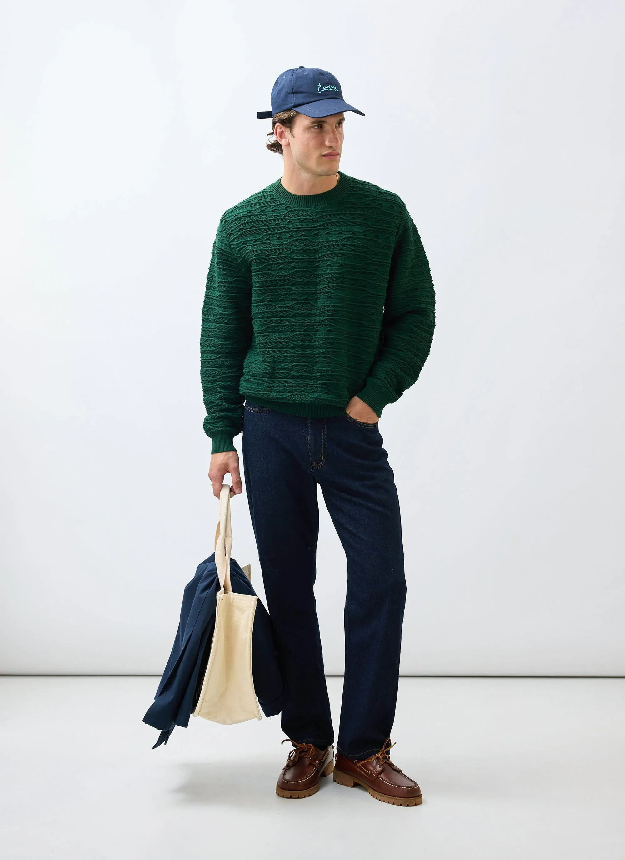 Tales Knitted Crew Neck Jumper | Cotton | Forest sold by Percival product image thumbnail 2