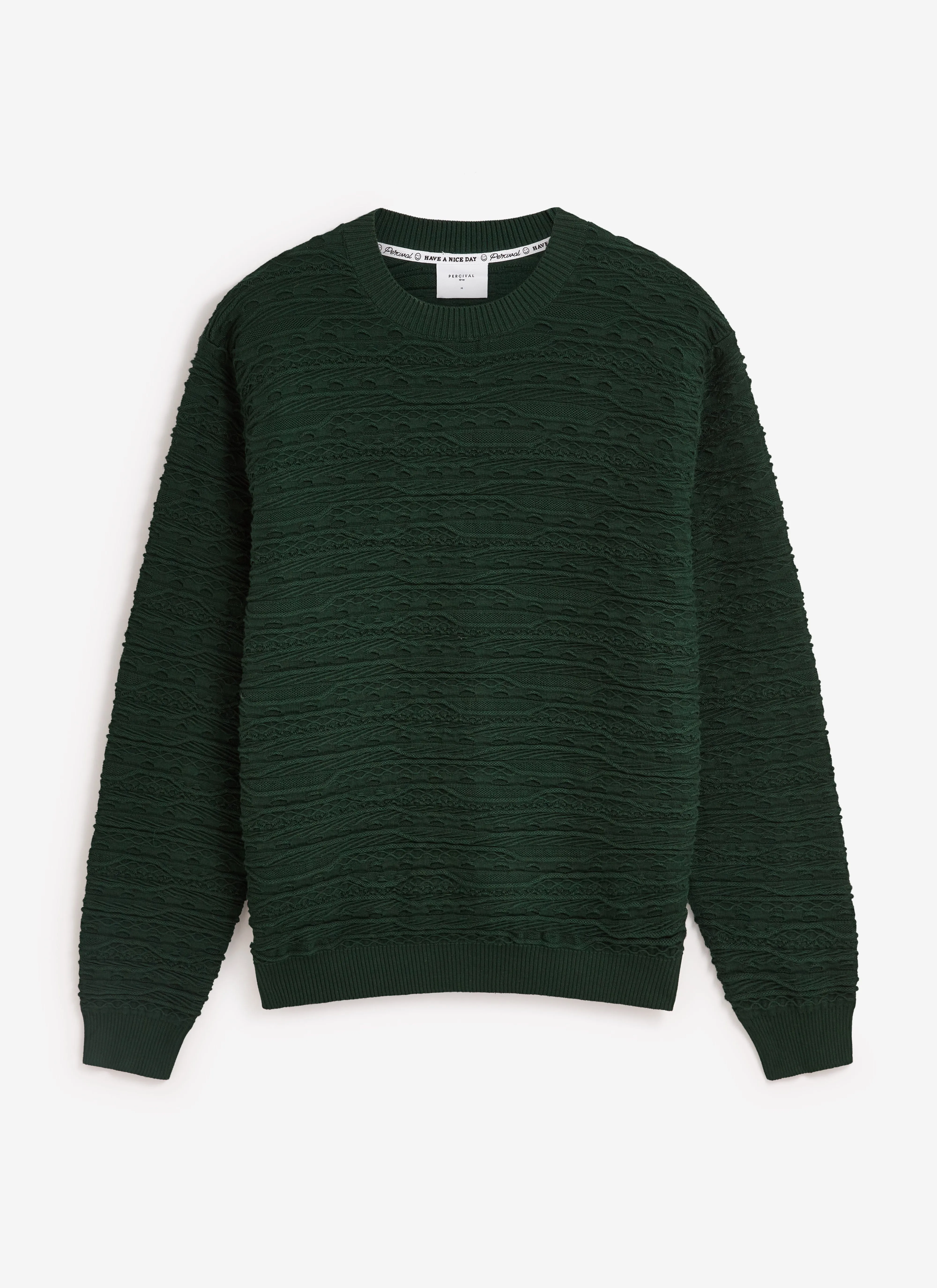 Tales Knitted Crew Neck Jumper | Cotton | Forest sold by Percival