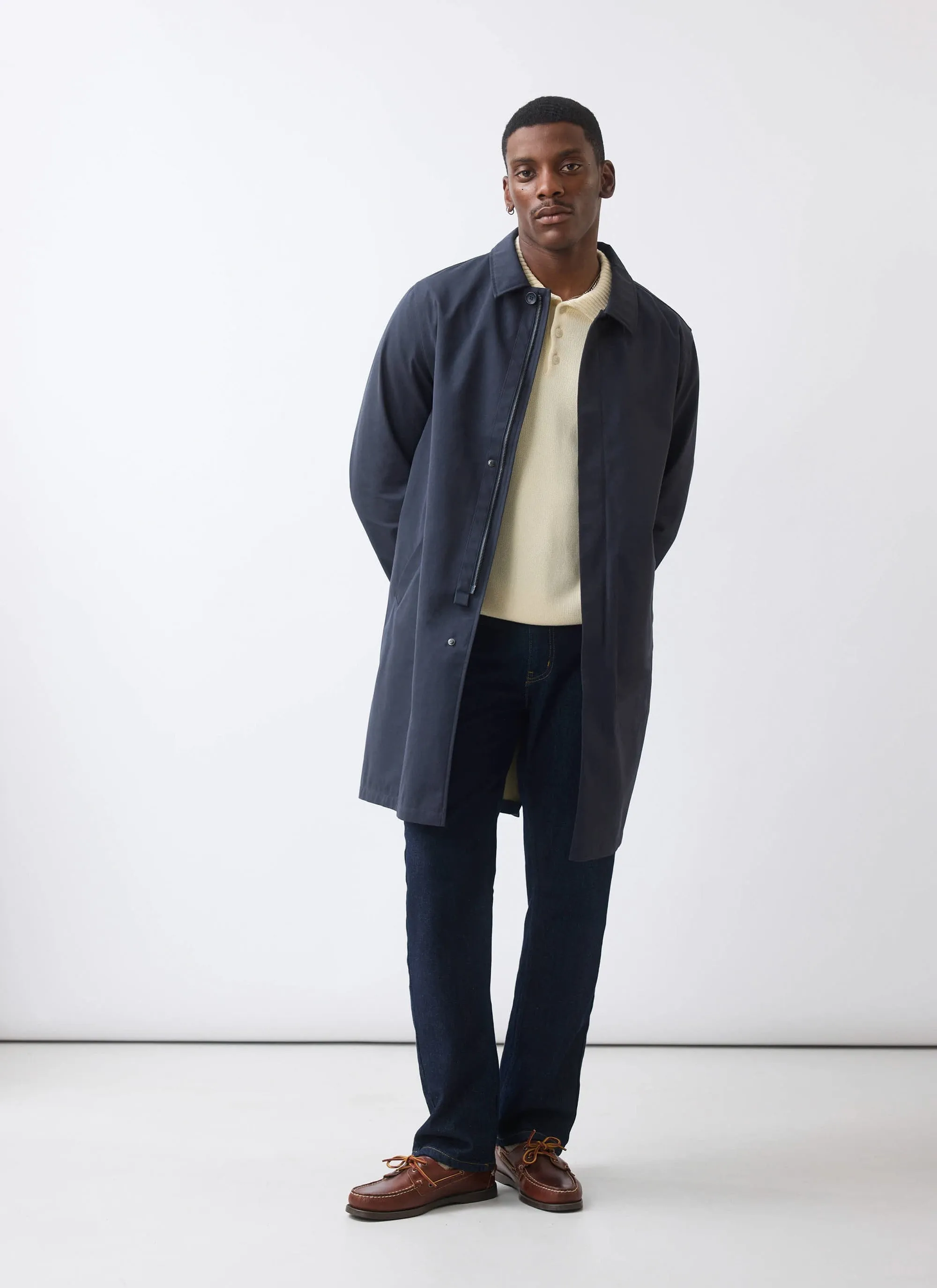 Men's Navy Greyson Long Trench Coat | Waterproof | Midnight with Olive sold by Percival product image thumbnail 4