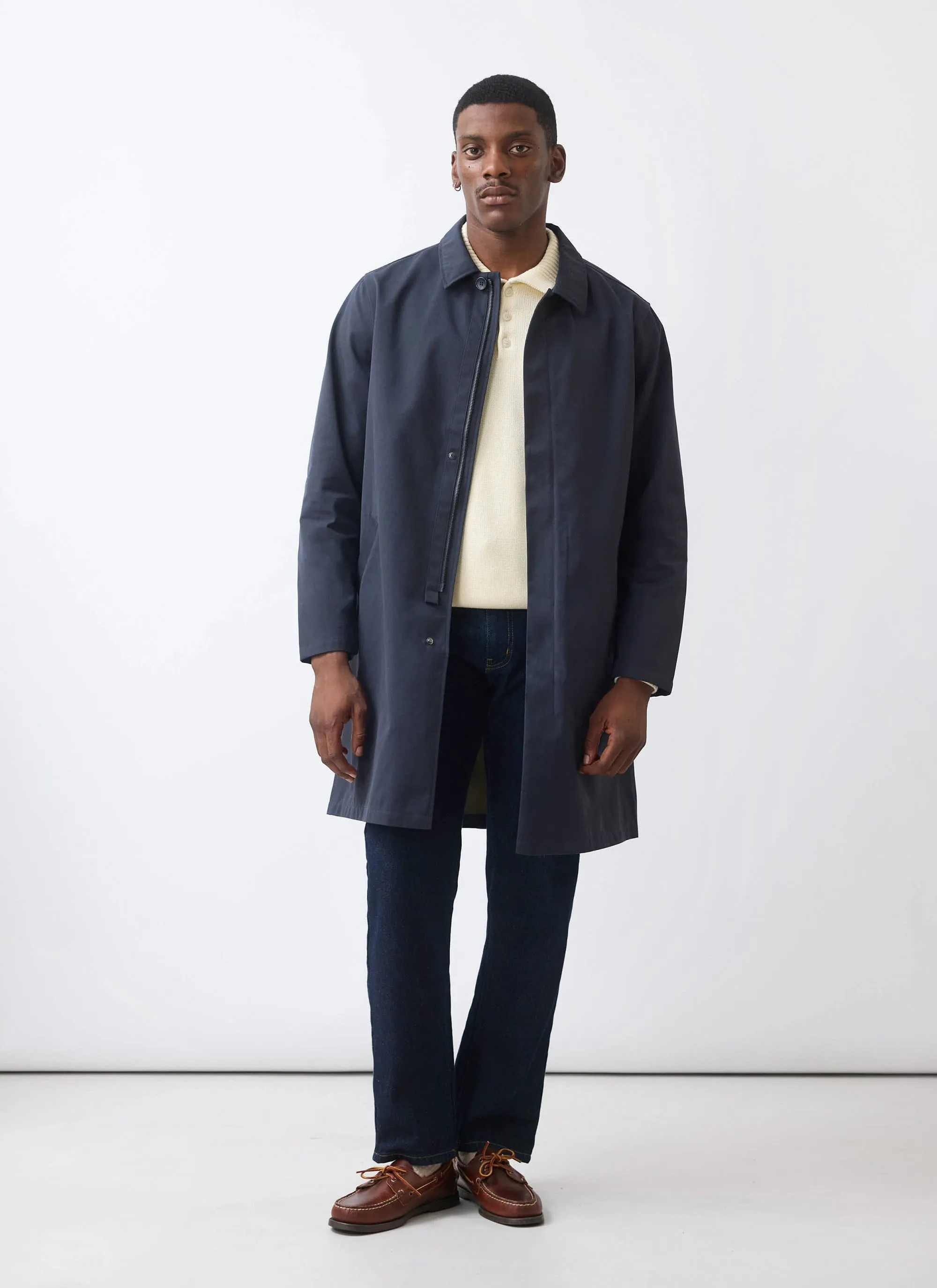 Men's Navy Greyson Long Trench Coat | Waterproof | Midnight with Olive sold by Percival