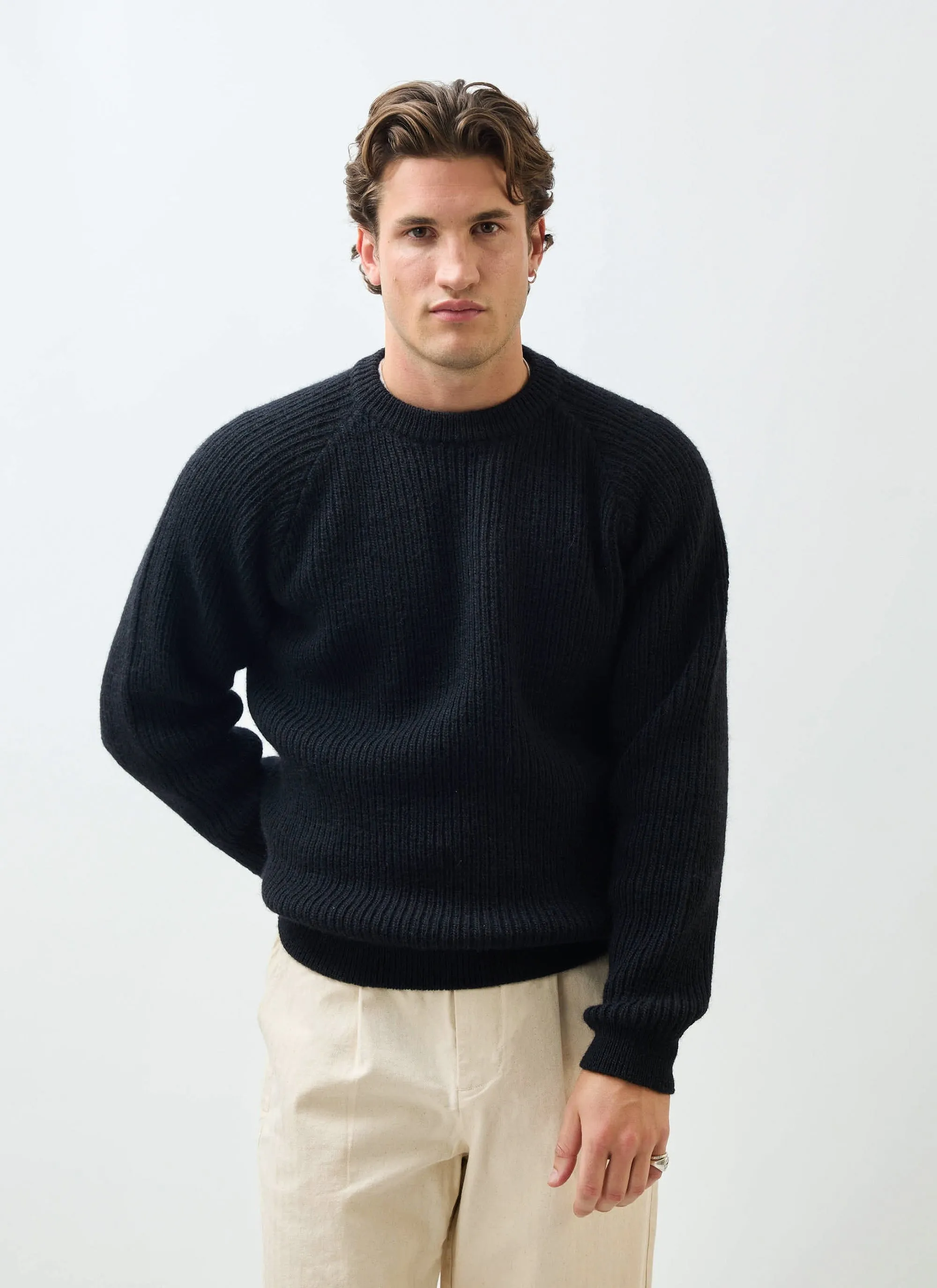 Fisherman Raglan Jumper | Wool | Black sold by Percival product image thumbnail 3
