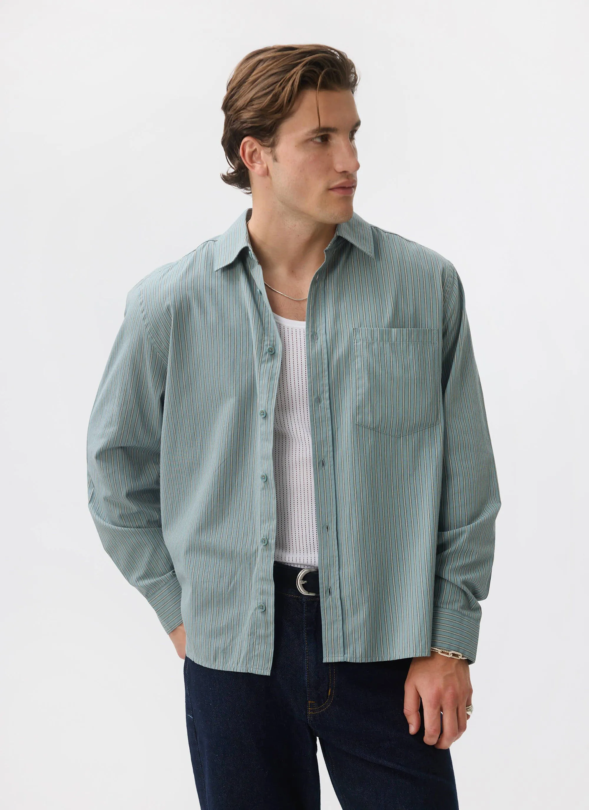 Clancy Striped Long Sleeve Shirt | Cotton | Blue sold by Percival product image thumbnail 2