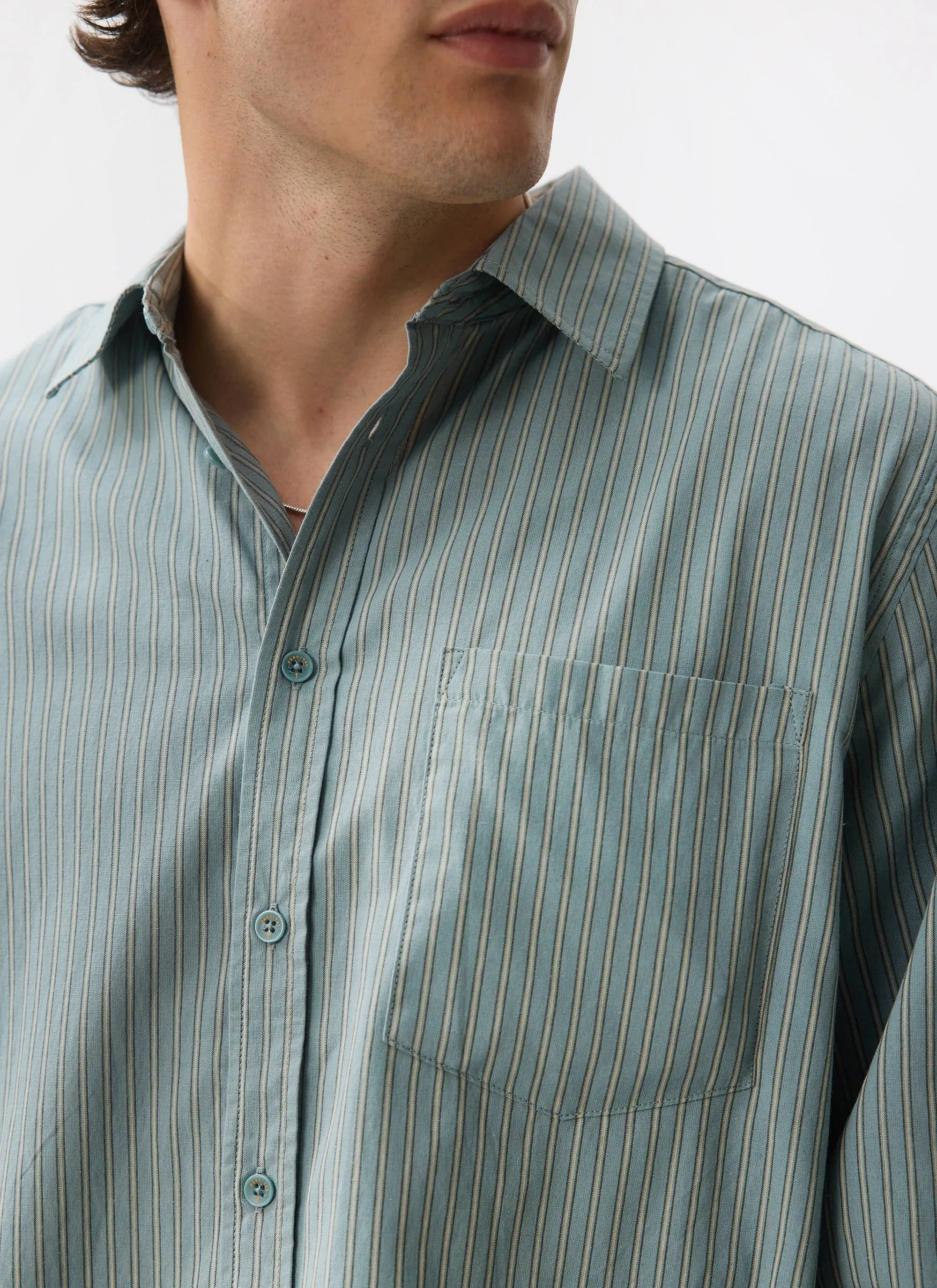 Clancy Striped Long Sleeve Shirt | Cotton | Blue sold by Percival product image thumbnail 4