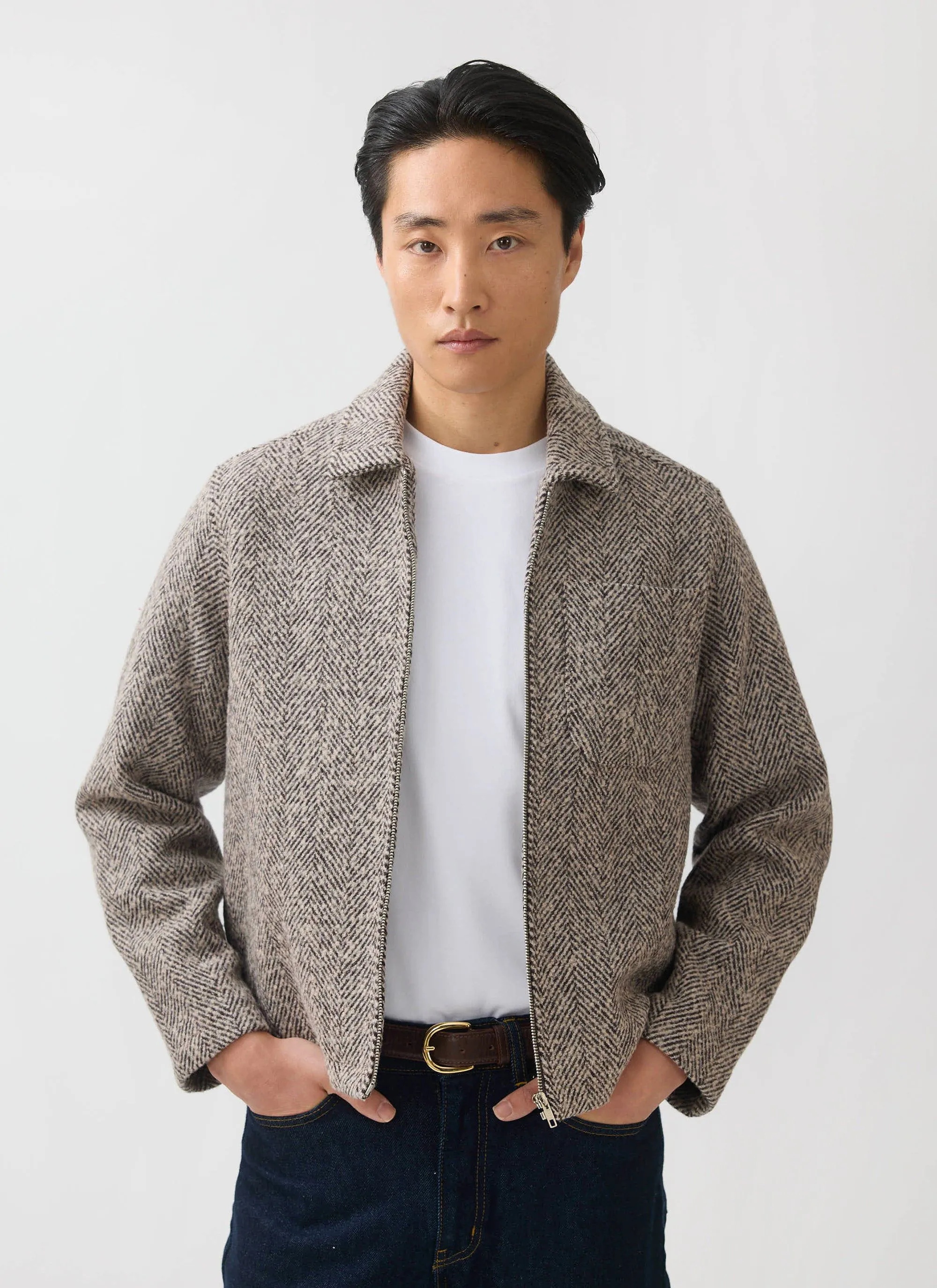 Herringbone Zip Jacket | Wool | Cream sold by Percival product image thumbnail 4