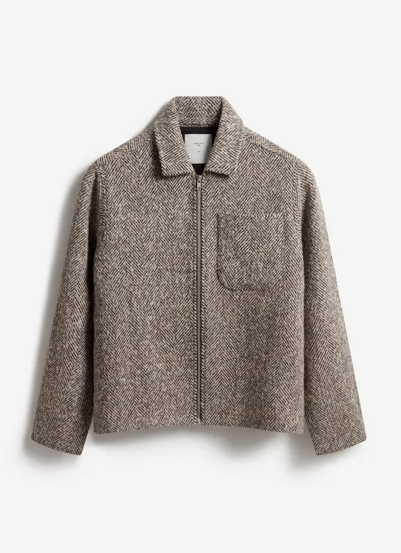 Herringbone Zip Jacket | Wool | Ecru sold by Percival