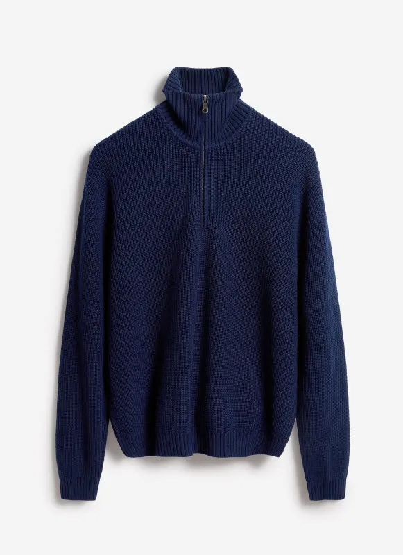 Meyer Knitted Turtle Neck Fisherman | Cotton | Blue sold by Percival