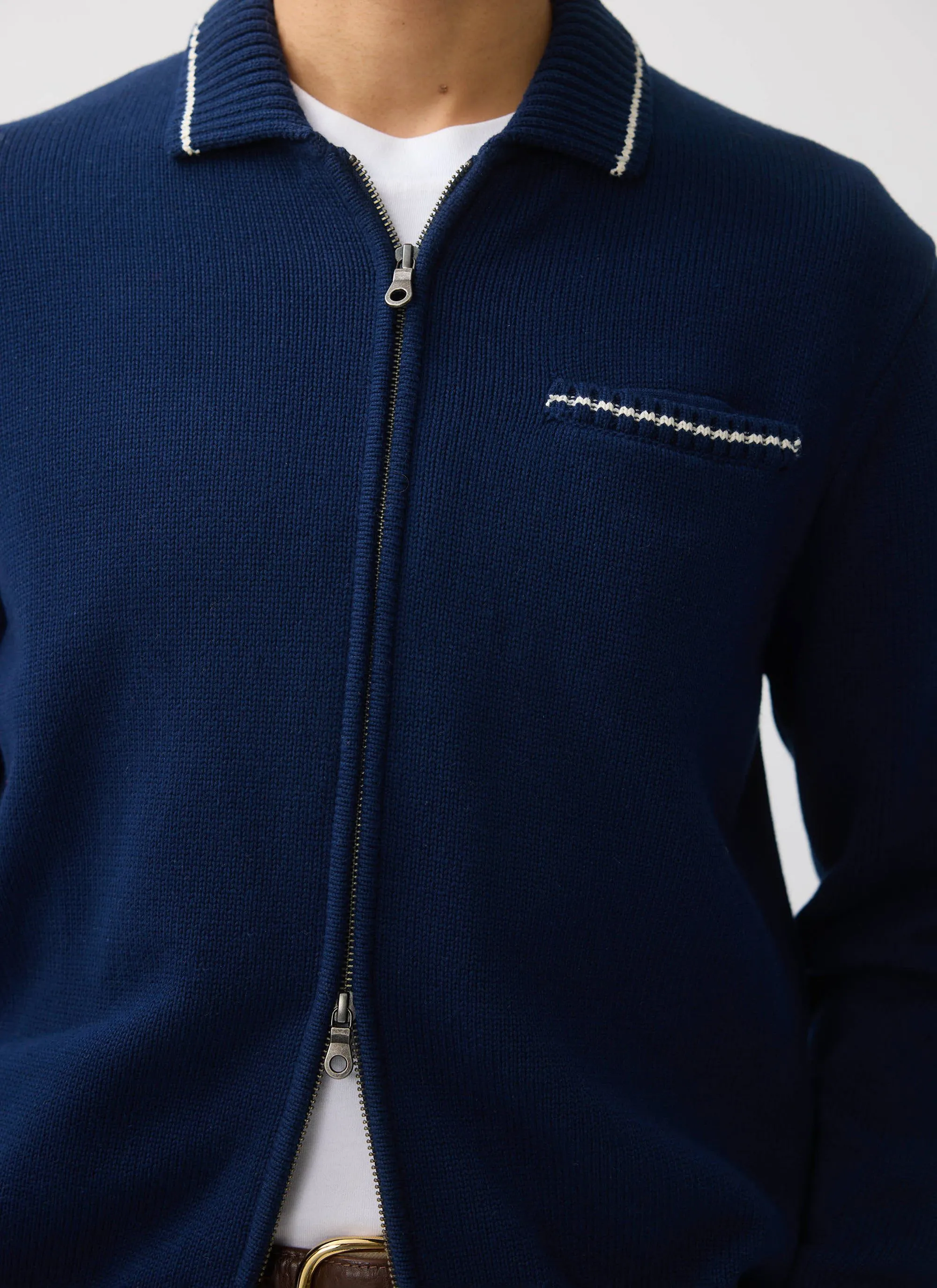Gardner Dense Knitted Zip Cardigan | Cotton | Navy sold by Percival product image thumbnail 3