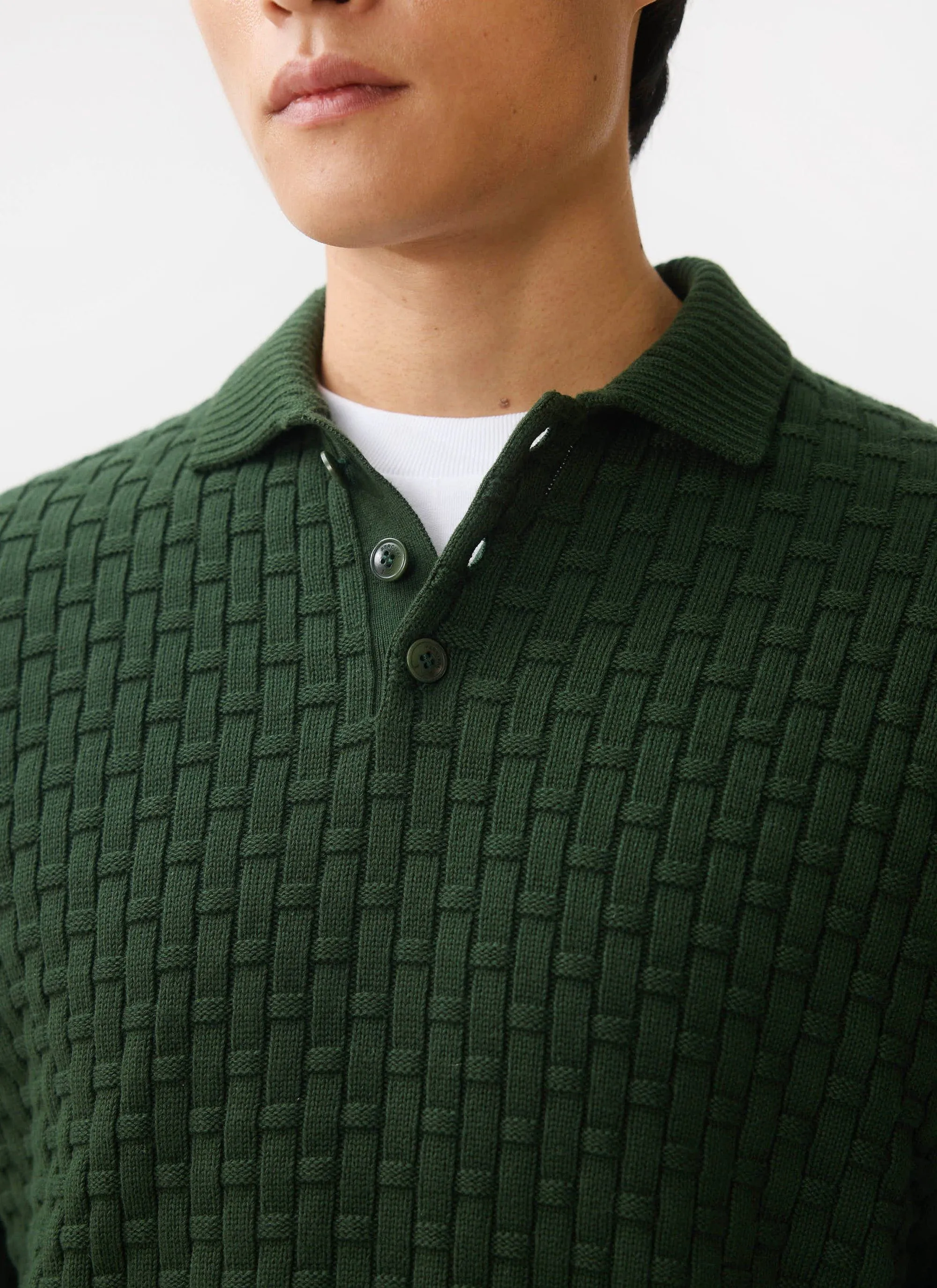 Archer Basketweave Long Sleeve Knitted Shirt | Cotton | Forest sold by Percival product image thumbnail 3