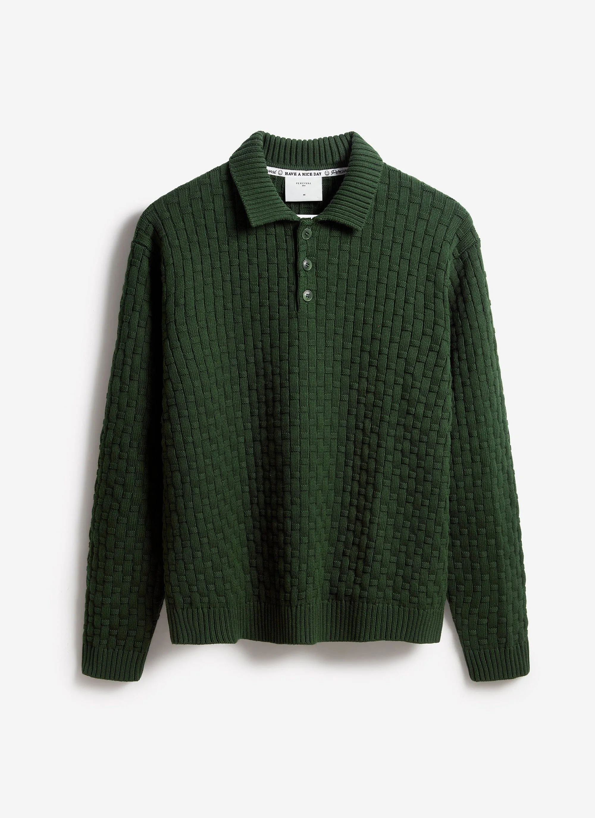 Archer Basketweave Long Sleeve Knitted Shirt | Cotton | Forest sold by Percival
